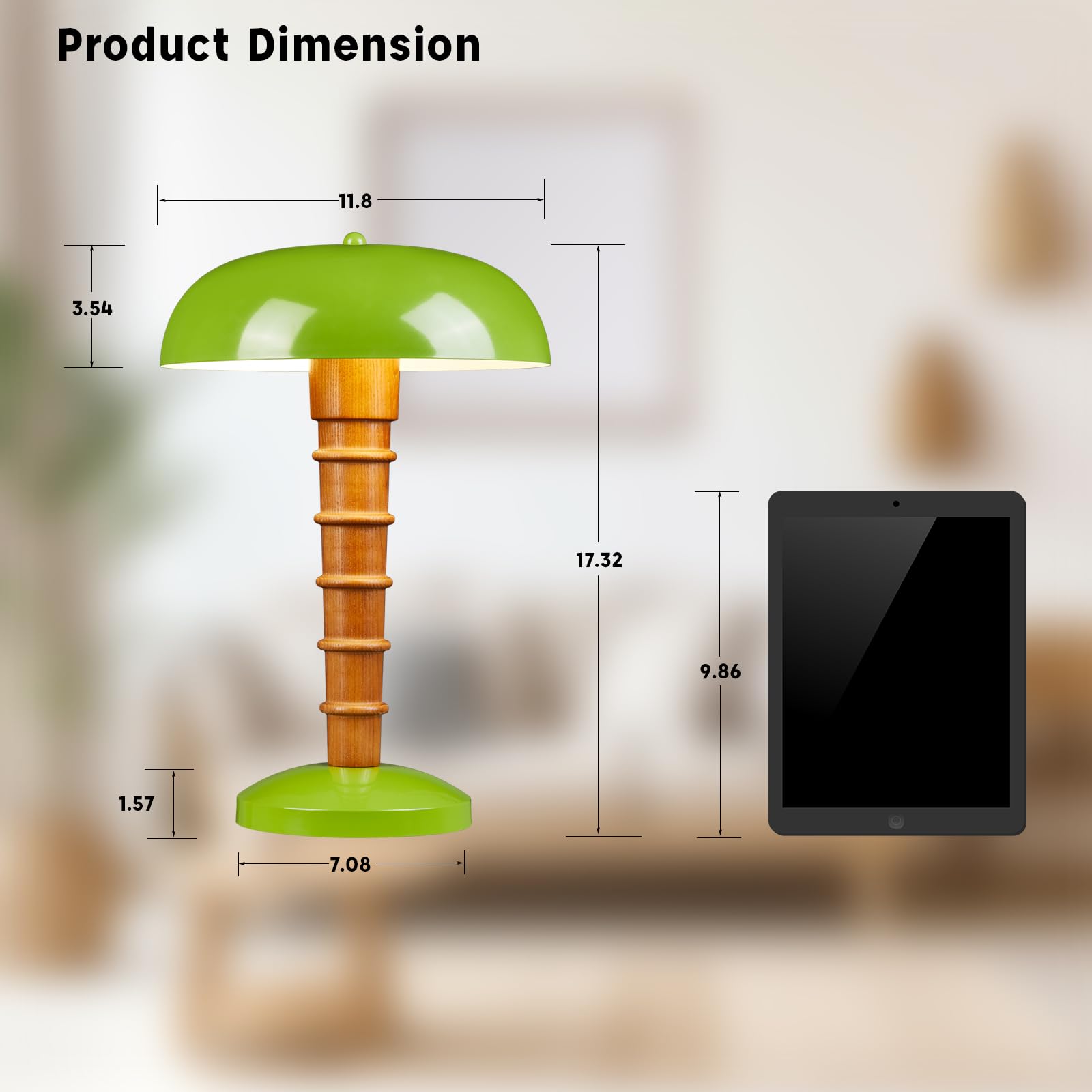 Baobab Tree Park Solid Wood Table Lamp For Living Room,Morden Farmhouse Nightstand Desk Lamp For Bedroom,Olive Green Metal,Exclusive Unique Design,Fabric Black Cable With Inline Switch,Etl Listed