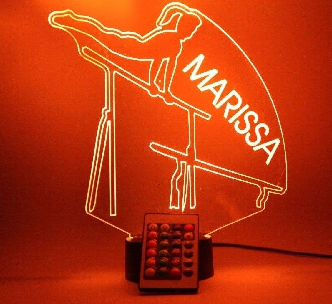 Mirror Mania Gymnast On Bars Night Light Up Lamp Led Personalized Name Engraved Gymnastics Athlete Gymnasts Tumbler Desk Table Lamp, Custom Design Feature - It'S Wow, With Remote, 16 Color Options, Great