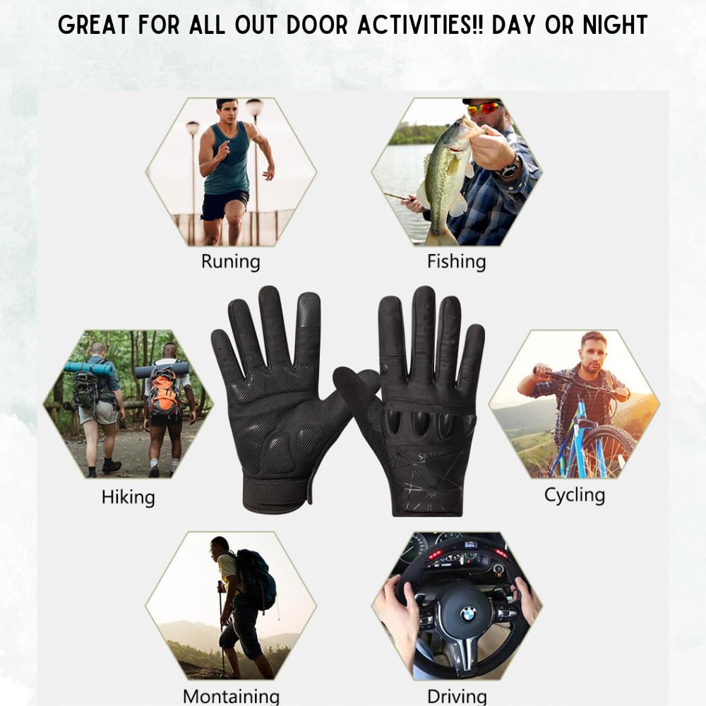 Maxgab Anti-Slip Full Finger Led Flashlight Gloves For Walking/Cycling/Running/Fishing/Out Door Activites Day Or Night/Christmas Stocking Stuffers For Men. (1-Pair) Xlarge.