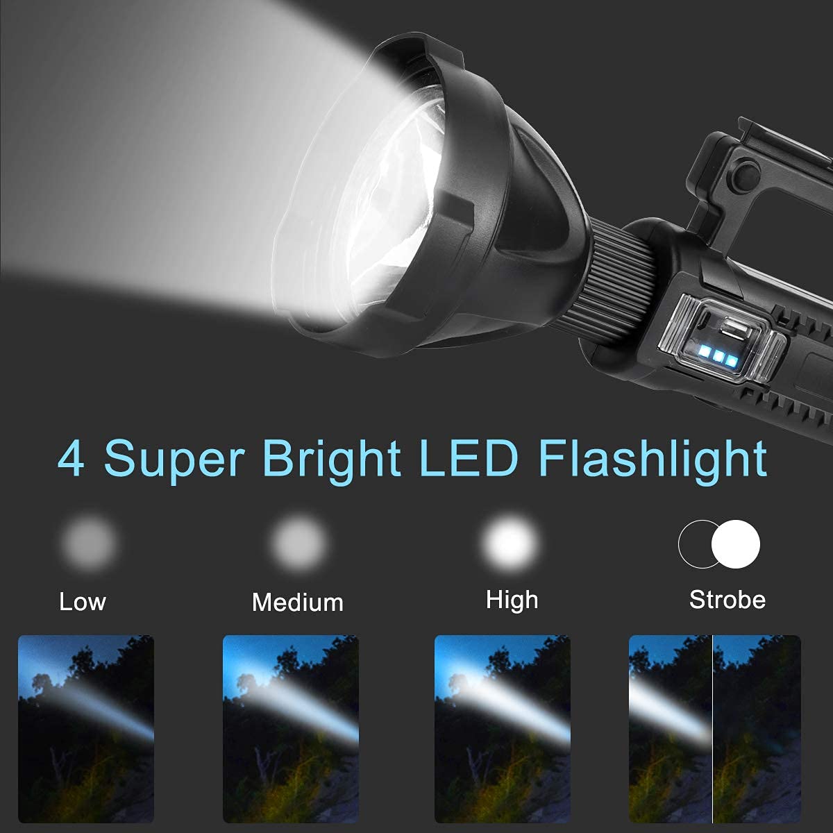 Foleto Rechargeable Led Spotlight Flashlights 120000 High Lumens, Super Bright Flashlight With 4 Modes Ipx5 Waterproof, Large Searchlight For Fishing, Hiking And Camping With Tripod(Large)