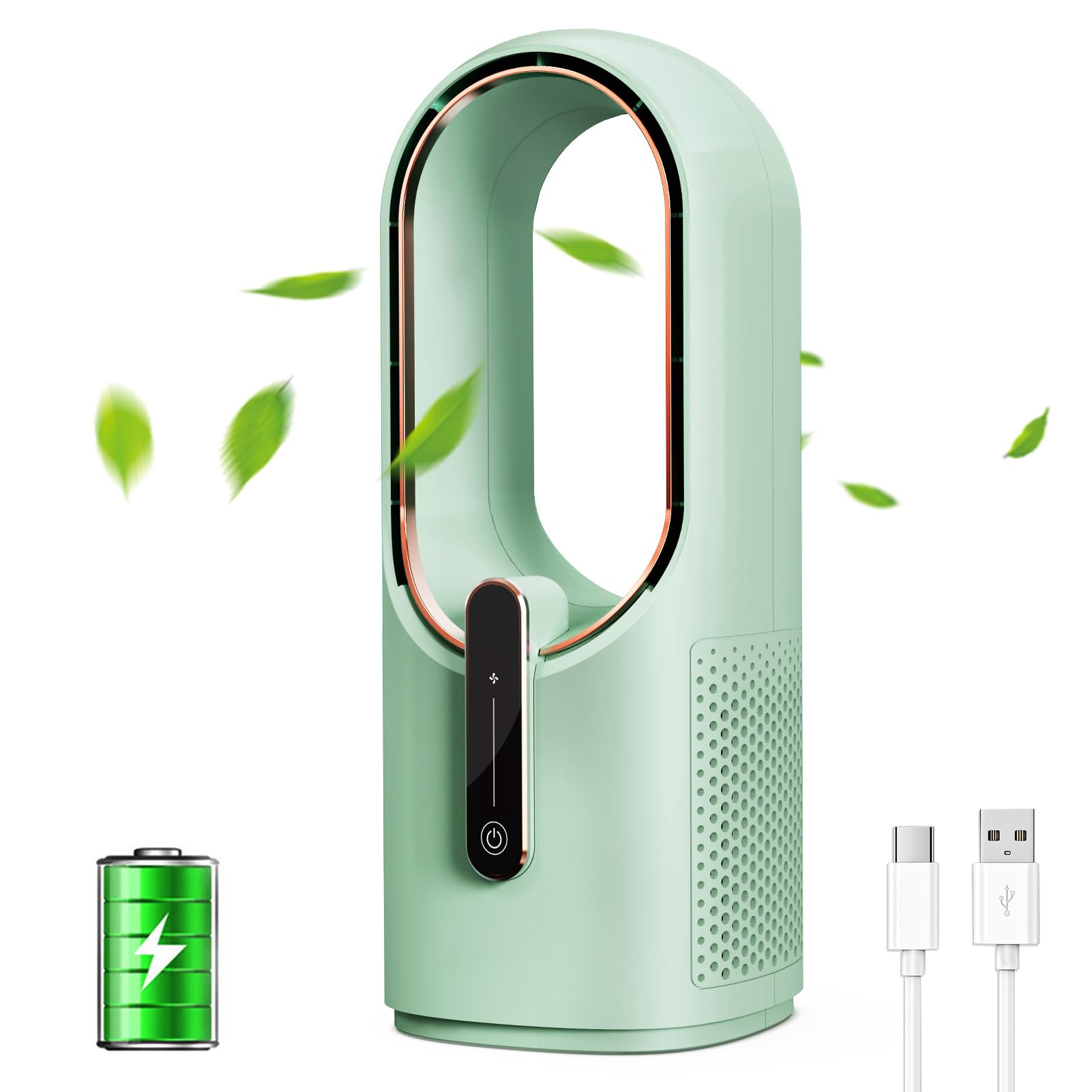 Conbola Desk Fan Portable, Battery Operated,Quiet Desktop Fan Bladeless With 3 Cooling Speeds - Koospark