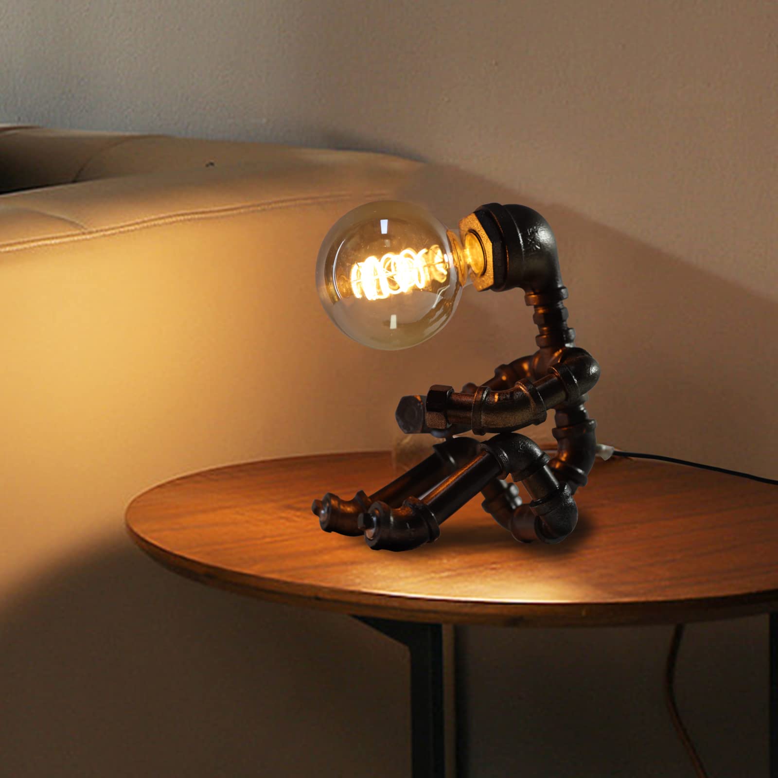 Wubianjie Retro Industrial Robot Lamp - Bronze Steampunk Style, Creative Cool Atmosphere Decoration