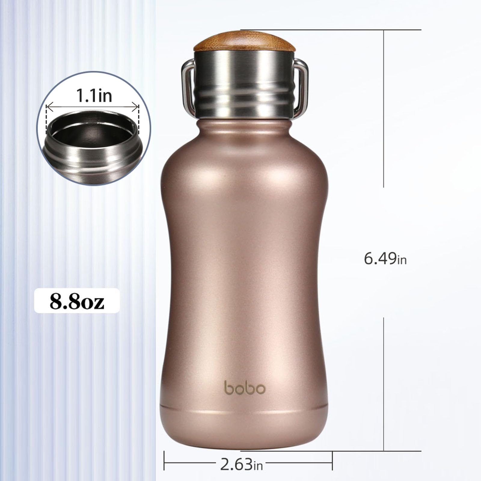 Yohkoh Mini Insulated Water Bottle With Bamboo Lid - 8.8Oz Small Vacuum Insulated Water Bottle