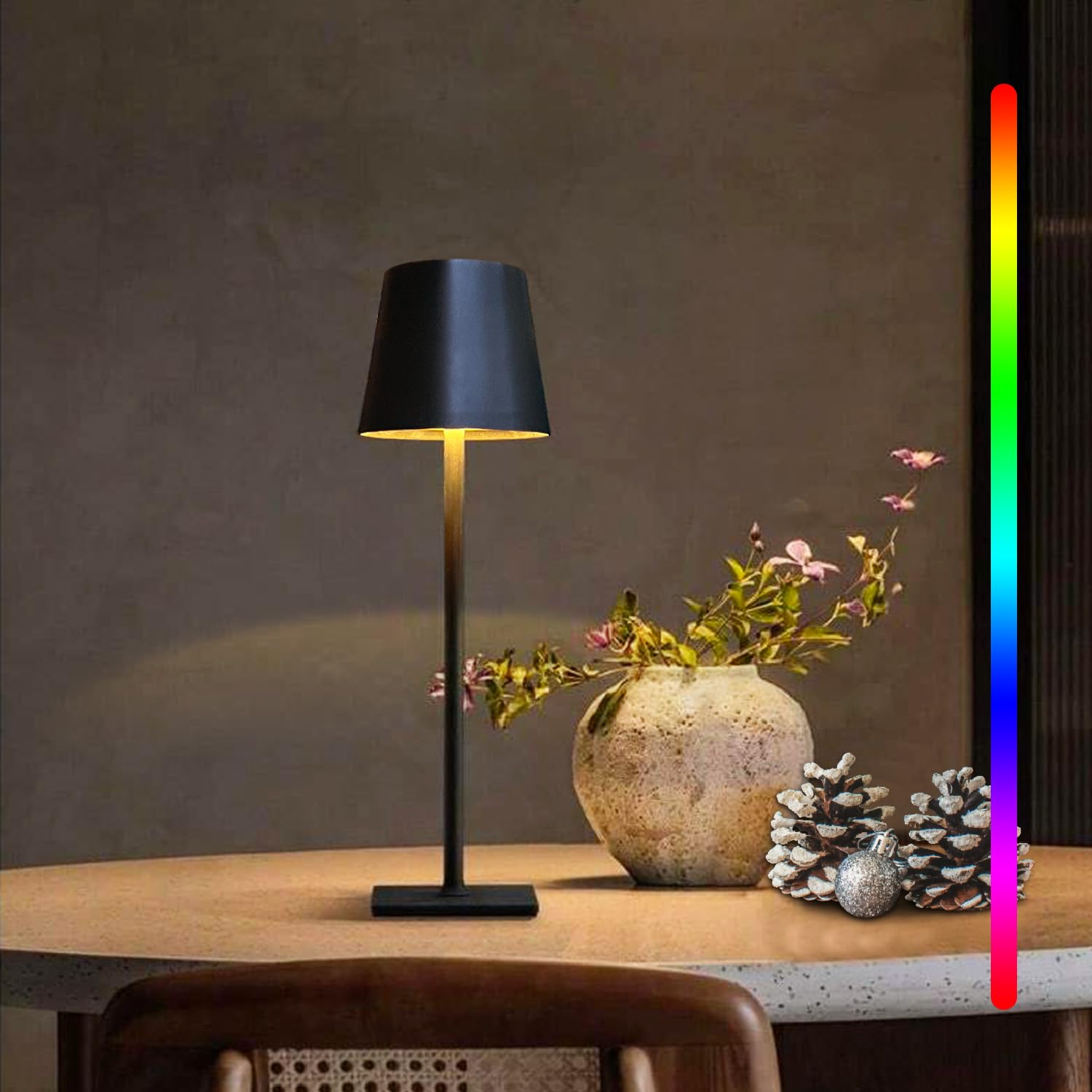 Megfiehun Cordless Table Lamps, Outdoor Solar Led Lamp, 4000Mah Rechargeable Bottle Lamp, Touch Rgb Color Stepless Dimming Light For Bedroom, Restaurants, Patio, Camping,Bar Black