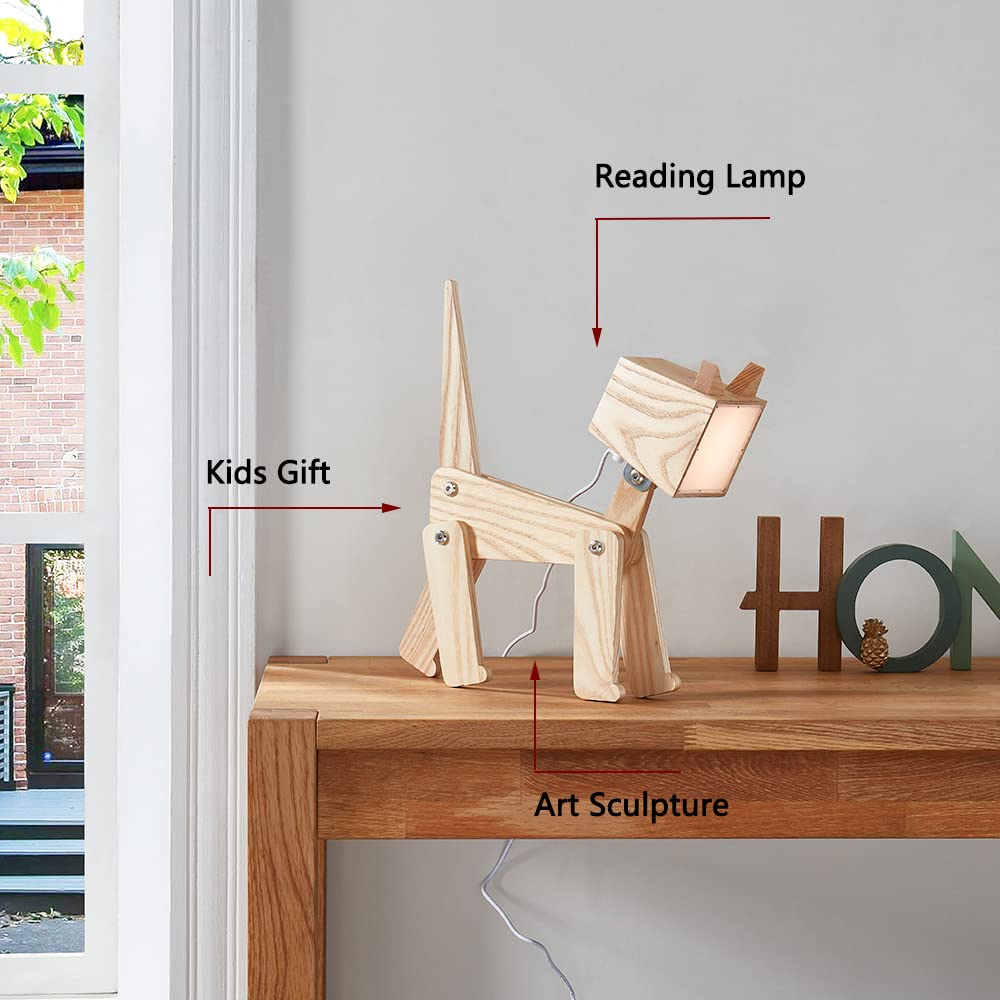 Hroome Unique Bedside Table Lamp Cat Adjustable Body Fun Wooden Desk Lamp With Dimmable Touch Switch Warm White Light For Kids Room, Living Room, Boy'S Girl'S Bedroom, College Dorm, Bookcase
