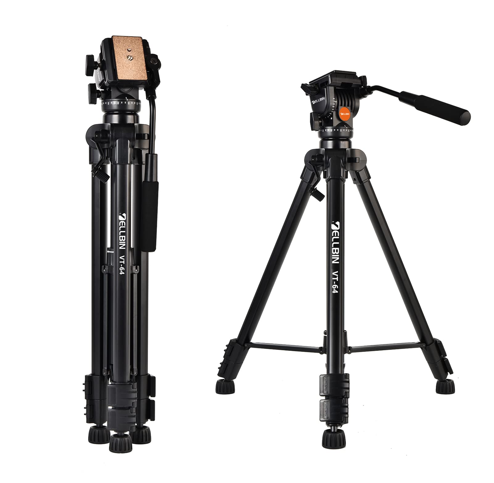 Yellbin Video Tripod System, 64 Inch With 360 Degree Fluid Head And Quick Release Plate For Dslr, Camcorder, Cameras, Telescope