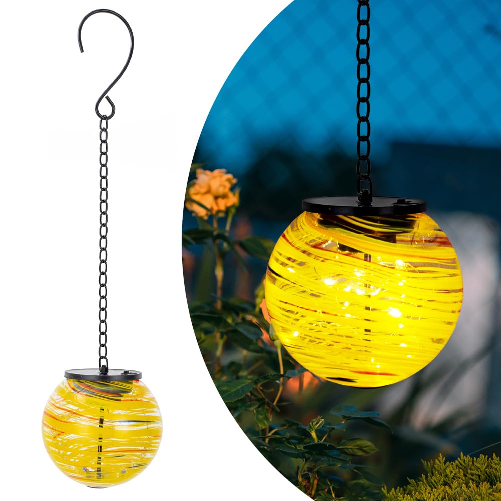 Stankgarden Solar Lanterns Outdoor Waterproof,19.7”H Hanging Solar Lantern With String Light,Glass Led Lanterns Lamp,Solar Hanging Lanterns Outdoor Decor For Garden Yard
