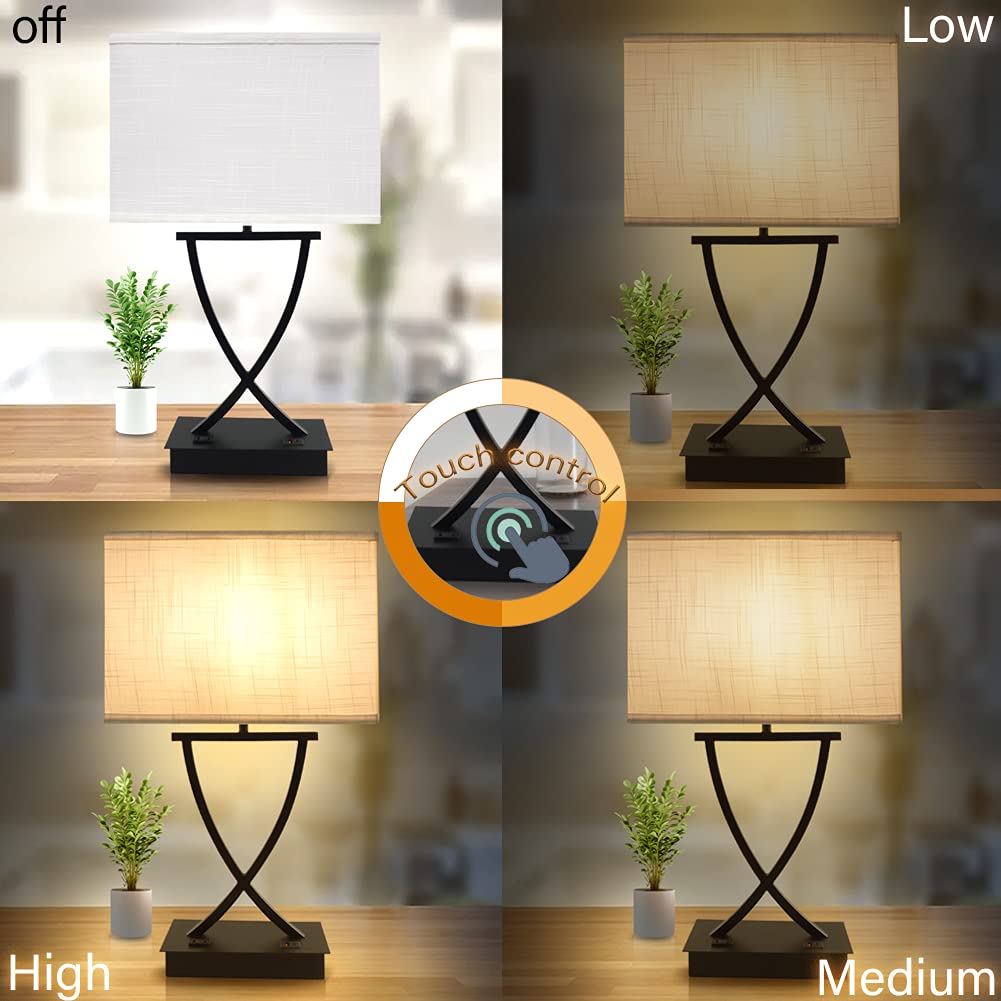 Oyedis 3-Way Dimmable Touch Control Medium Table Lamp With Type C/Usb Charging Port And 1 Ac Outlet White Shade 21.38" Bedside Nightstand Lamp For Bedroom Living Room Office And Hotel Bulb Included