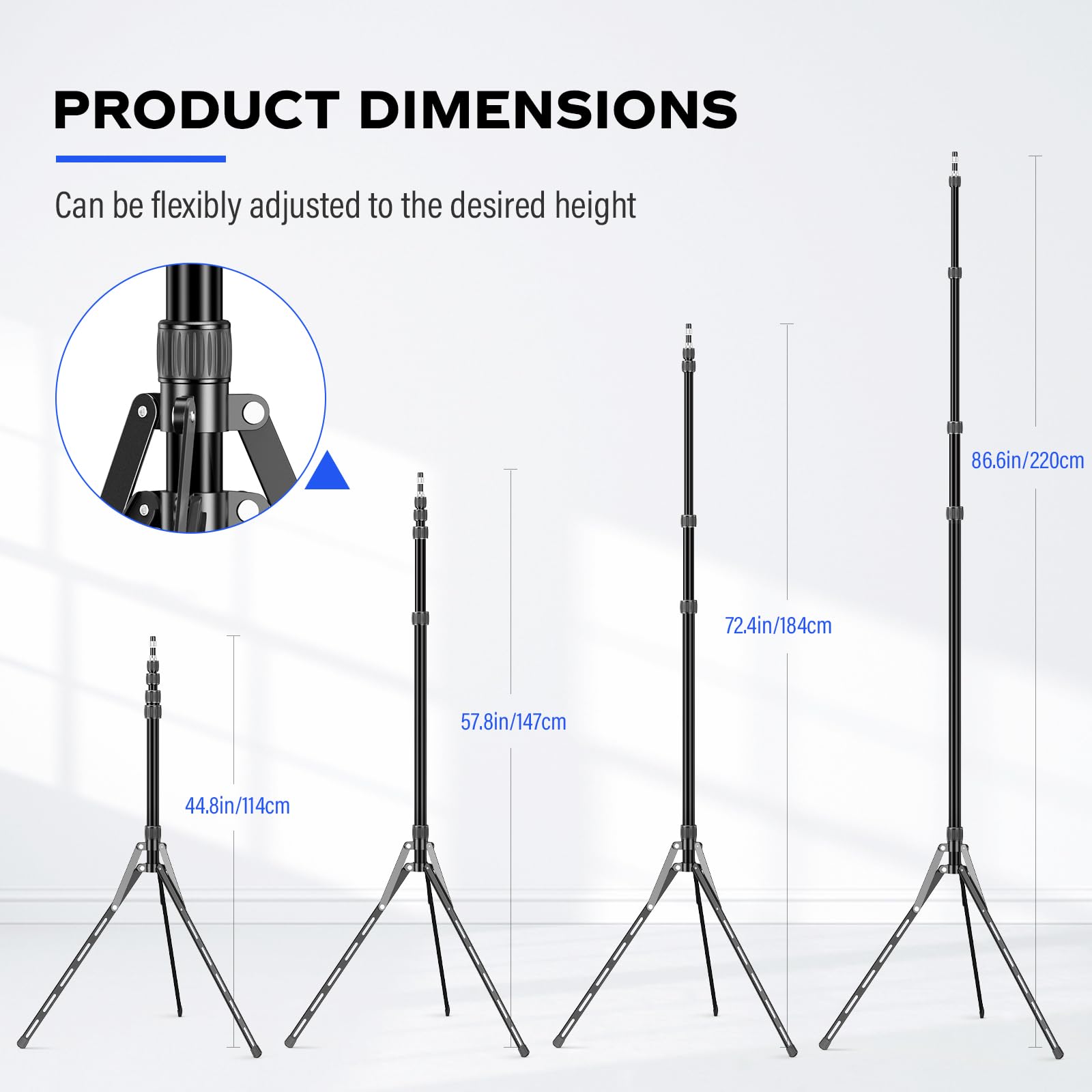 Soonpho Travel Light Stand 86.6In / 2.2M Carbon Fiber Sturdy Light Weight Portable Tripod Light Stand With Carry Bag For Photography Outdoor Shooting Speedlight Reflector Ring Light (Black-Aluminum Alloy)
