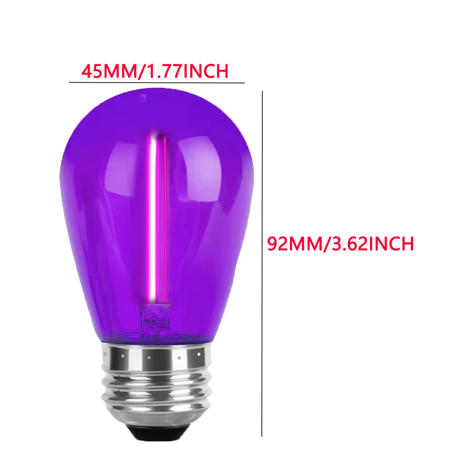 Juzizjmefod S14 Purple Replacement Light Bulbs 1W Led String Light Bulb Plastic Shatterproof Waterproof Decorative Purple Filament Halloween Bulbs E26 Base For Indoor Outdoor Patio Home,15 Pack