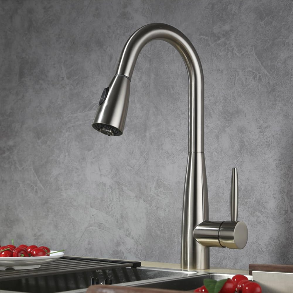 Dowell Kitchen & Bath Dowell Kitchen Faucet  Stainless Steel  Pull-Out Kitchen Faucet  Premium Quality High Arc Single Handle  Solid Brass Construction Ada Compliant Brushed Nickel 8002 005 02