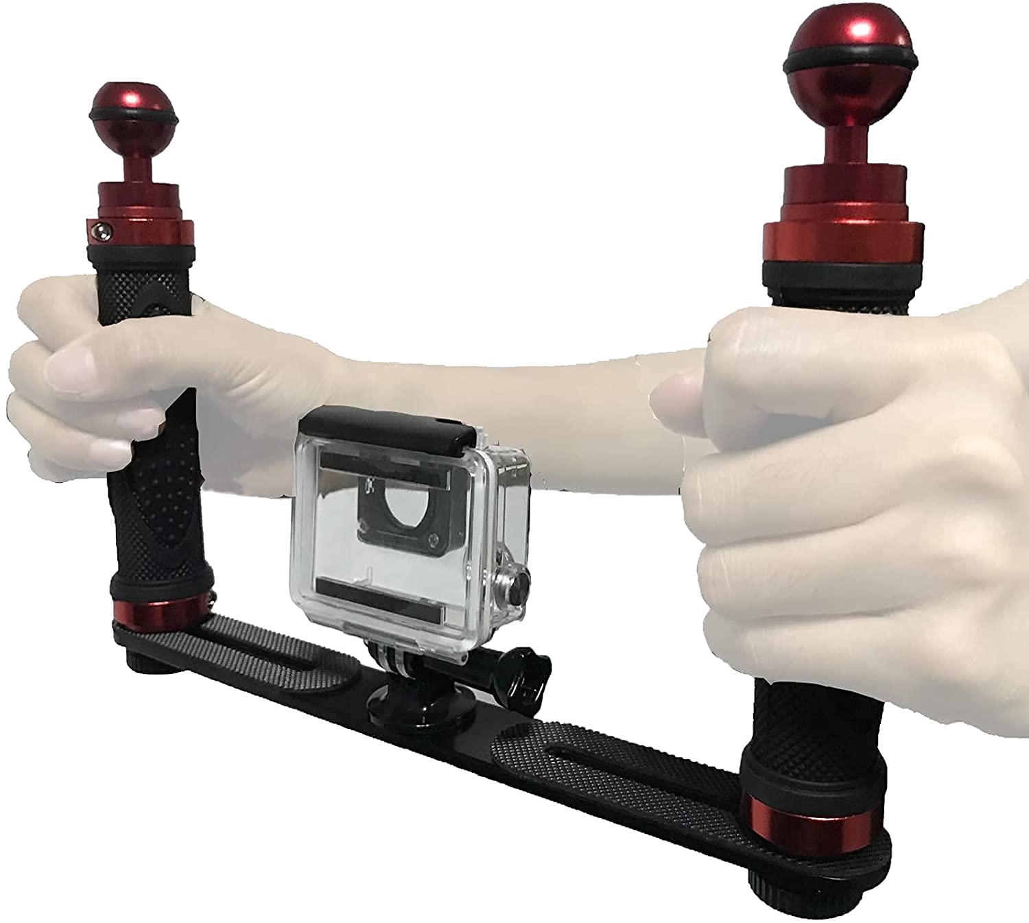 Auxphome Aluminium Alloy Underwater Handheld Support Stabilizer Holder Video Light Dive Light Stand Tray With Two 1'' Ball Handle For Action Camera And Any Other Camera With 1/4 Inch Screw Hole