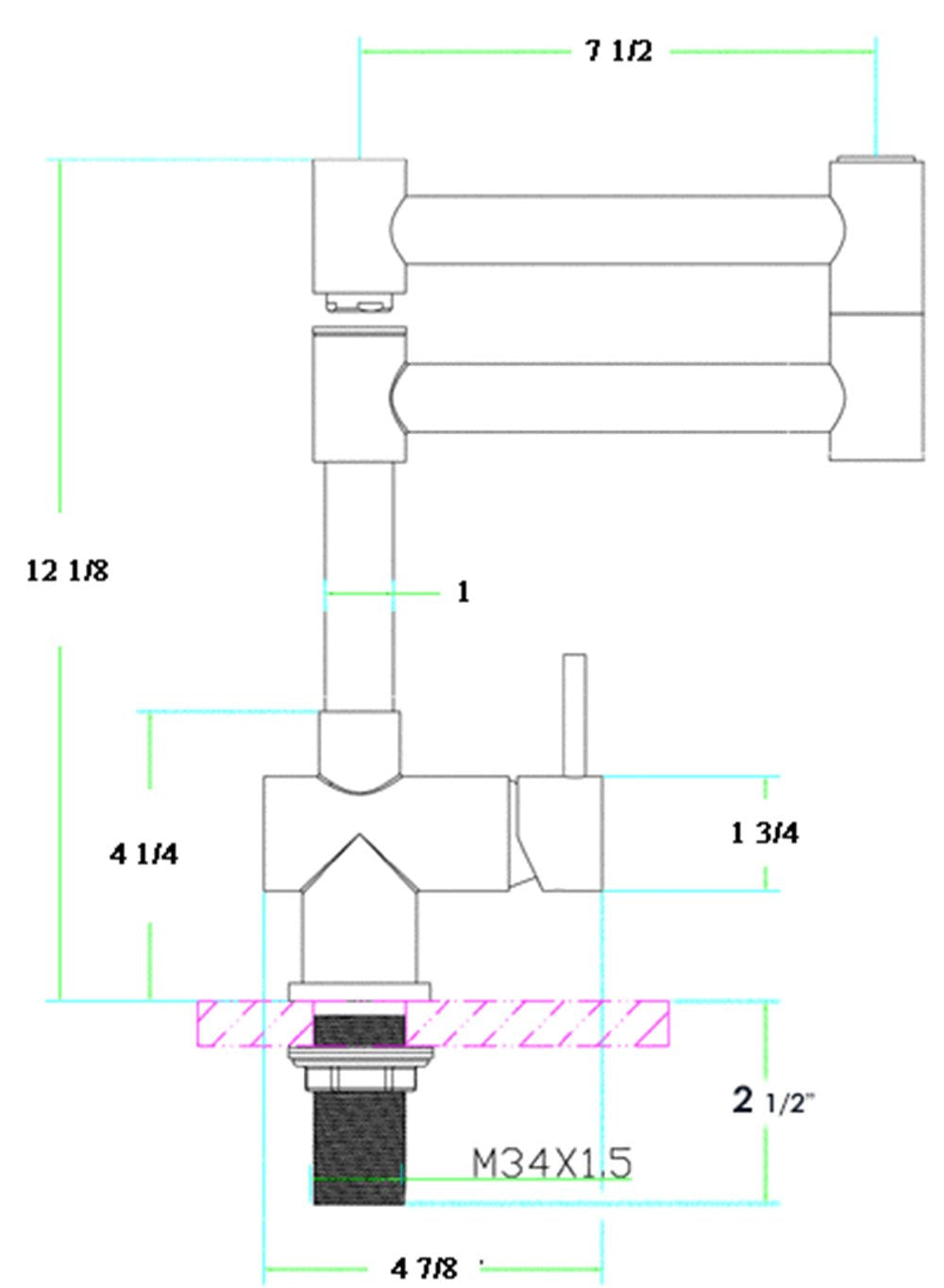 Alfi Brand Alfi Ab2038-Bss Solid Brushed Stainless Steel Retractable Single Hole Kitchen Faucet, 15" D X 12 1/8" H