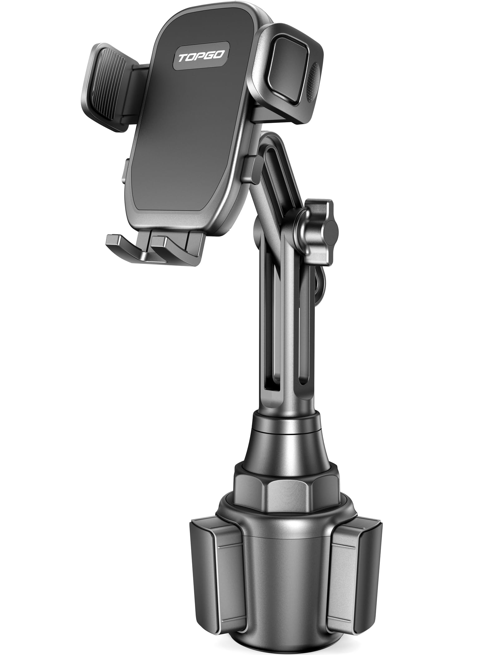 Topgo Cup Phone Mount, [Height-Adjustable Pole & Non-Shaking] Cup Phone Holder For Car, Cell Phone Cradle For Iphone 16 And All 4.0-7.0 Inches Smartphone - Black