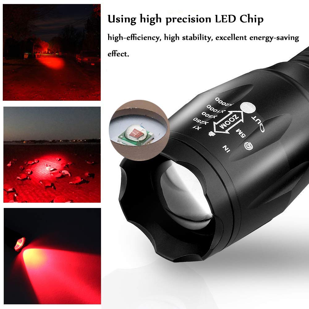 Gaigaimall Military Red Light Flashlight Single Mode Utility Red Torch For Night Hunting Astronomy Aviation Observation, 2 Pack