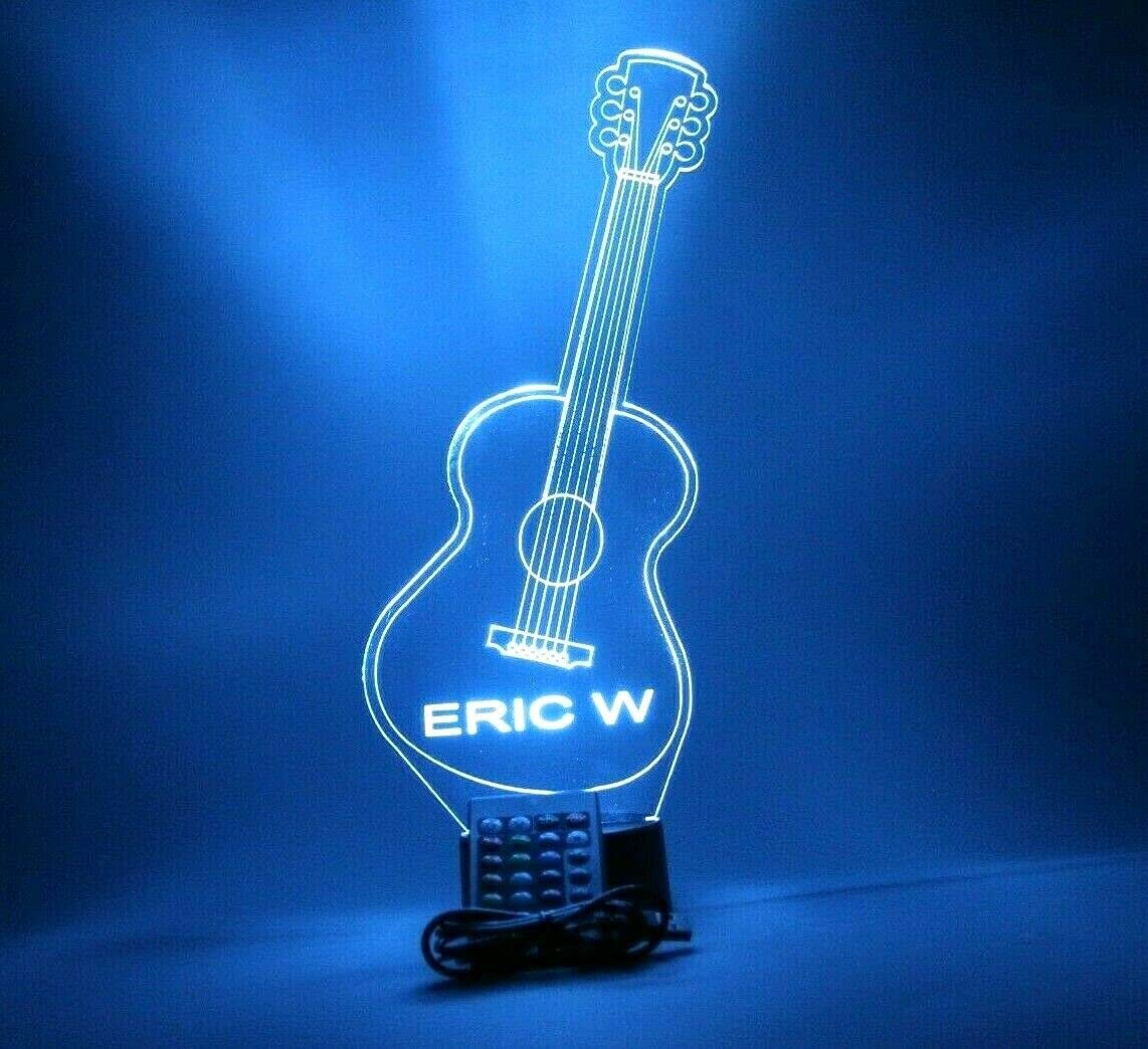 Mirror Mania Guitar Night Light Up Table Lamp Led Personalized Name Engraved Acoustic Lap Guitars Music Instrument - It'S Wow, With Remote, 16 Color Options, Dimmer, Engraved, Guitarist
