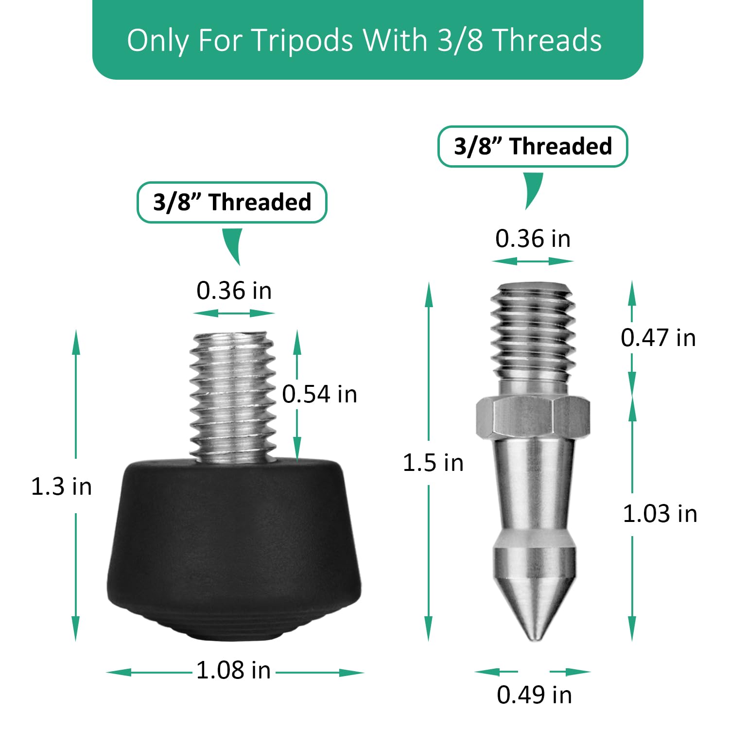Rigych 6 Pcs Tripod Spike Feet - 3/8-16 Thread, Rubber & Stainless Steel Spike Feet, Universal Anti-Slip