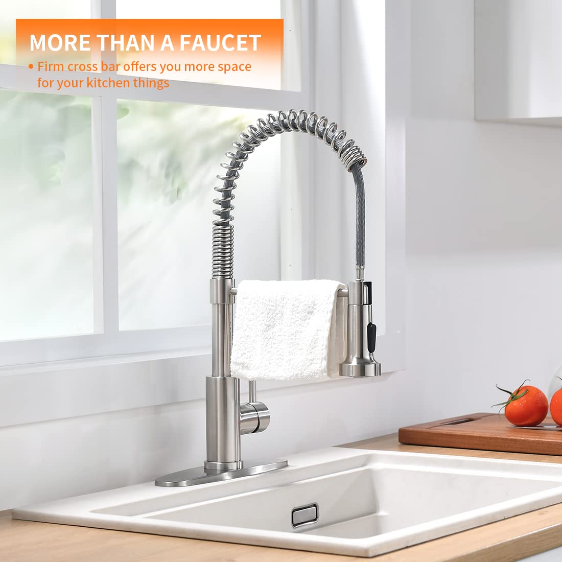 OWOFAN Kitchen Faucet with Pull Down Sprayer Brushed Nickel Stainless Steel Single Handle Pull Out Spring Sink Faucets - Koospark