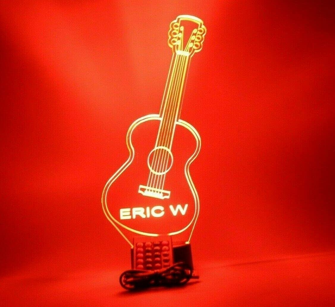 Mirror Mania Guitar Night Light Up Table Lamp Led Personalized Name Engraved Acoustic Lap Guitars Music Instrument - It'S Wow, With Remote, 16 Color Options, Dimmer, Engraved, Guitarist