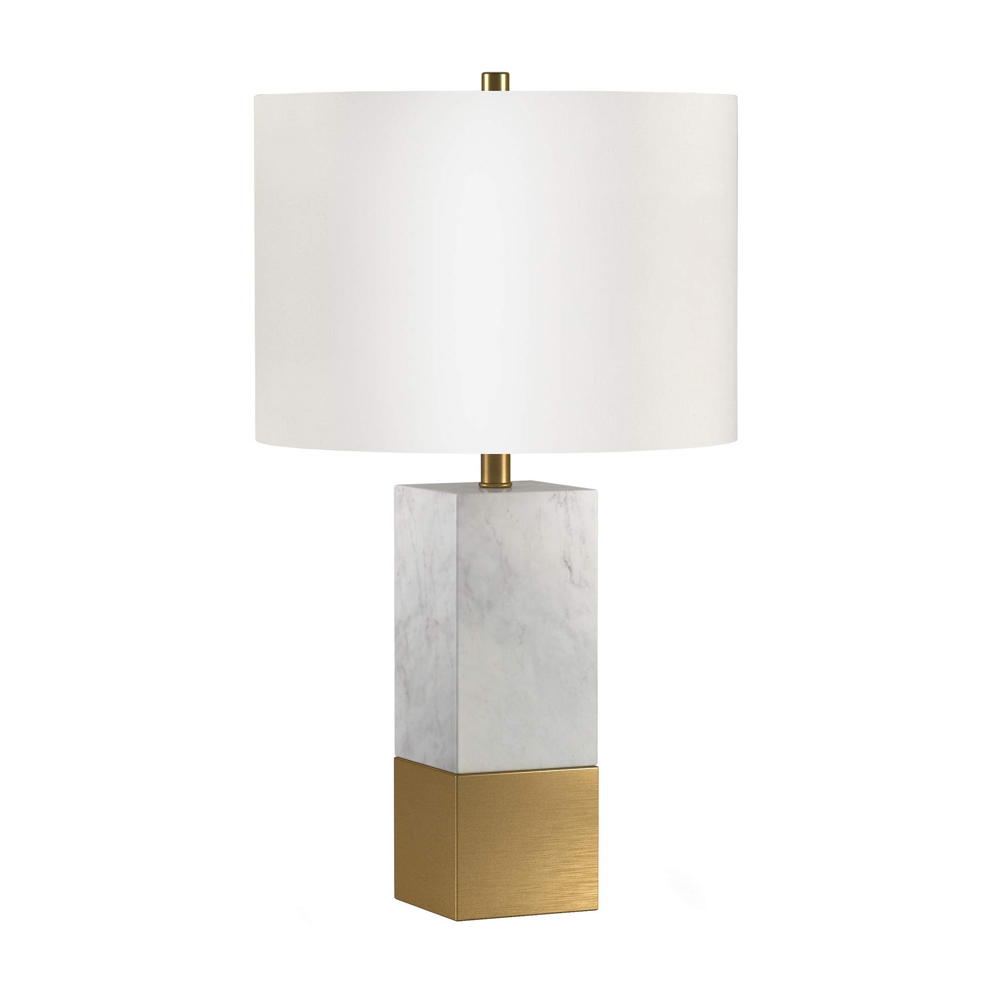 Henn&Hart 21.5" Tall Table Lamp With Fabric Shade In Marble And Brass/White, Lamp, Desk Lamp For Home Or Office