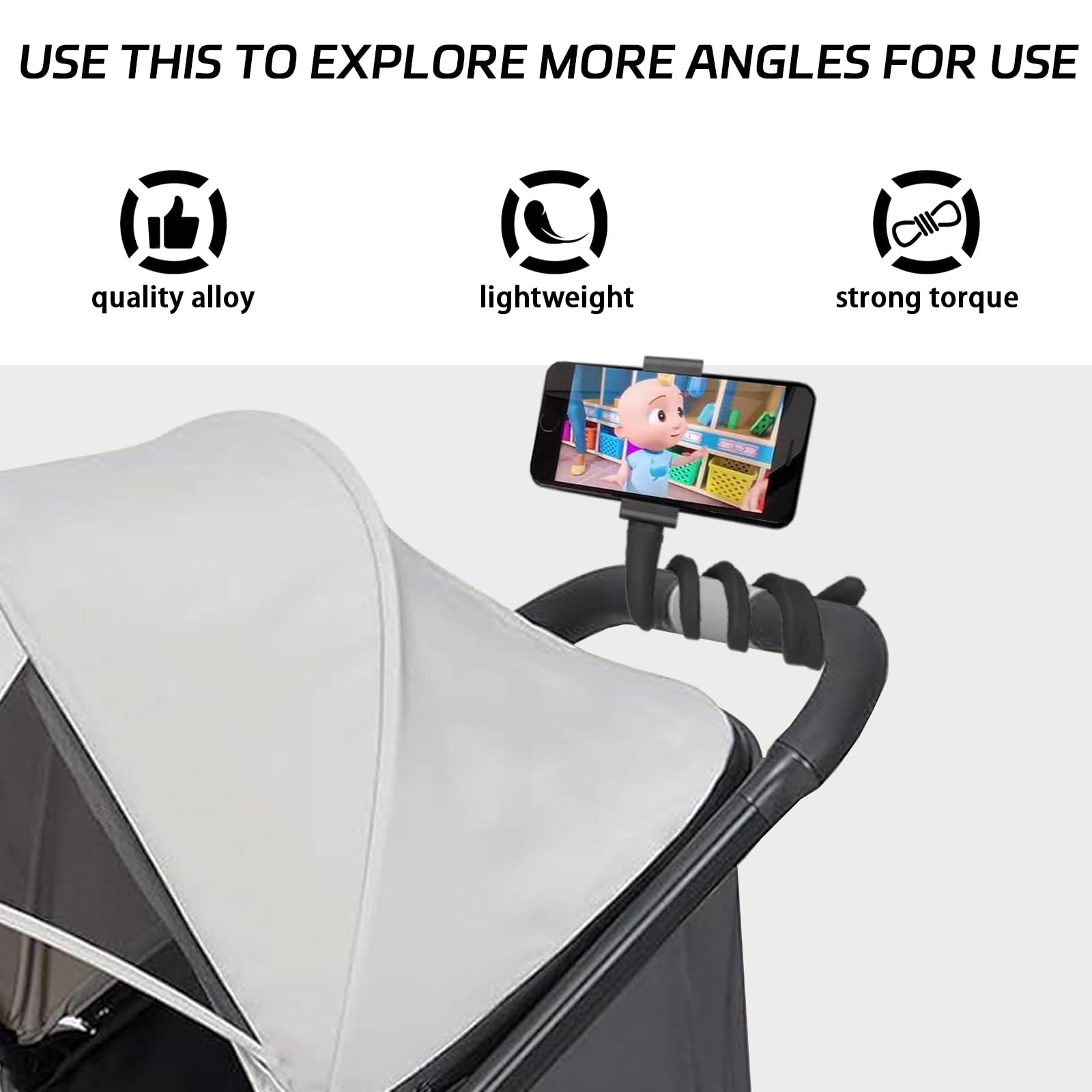 Llmsix Stroller Phone Holder Portable Cell Phone Holder Stroller Phone Mount With Non-Slip Flexible Arm Flexible Phone Holder Stroller Accessories For Treadmill Spin Bike Shopping Cart Car Kitchen