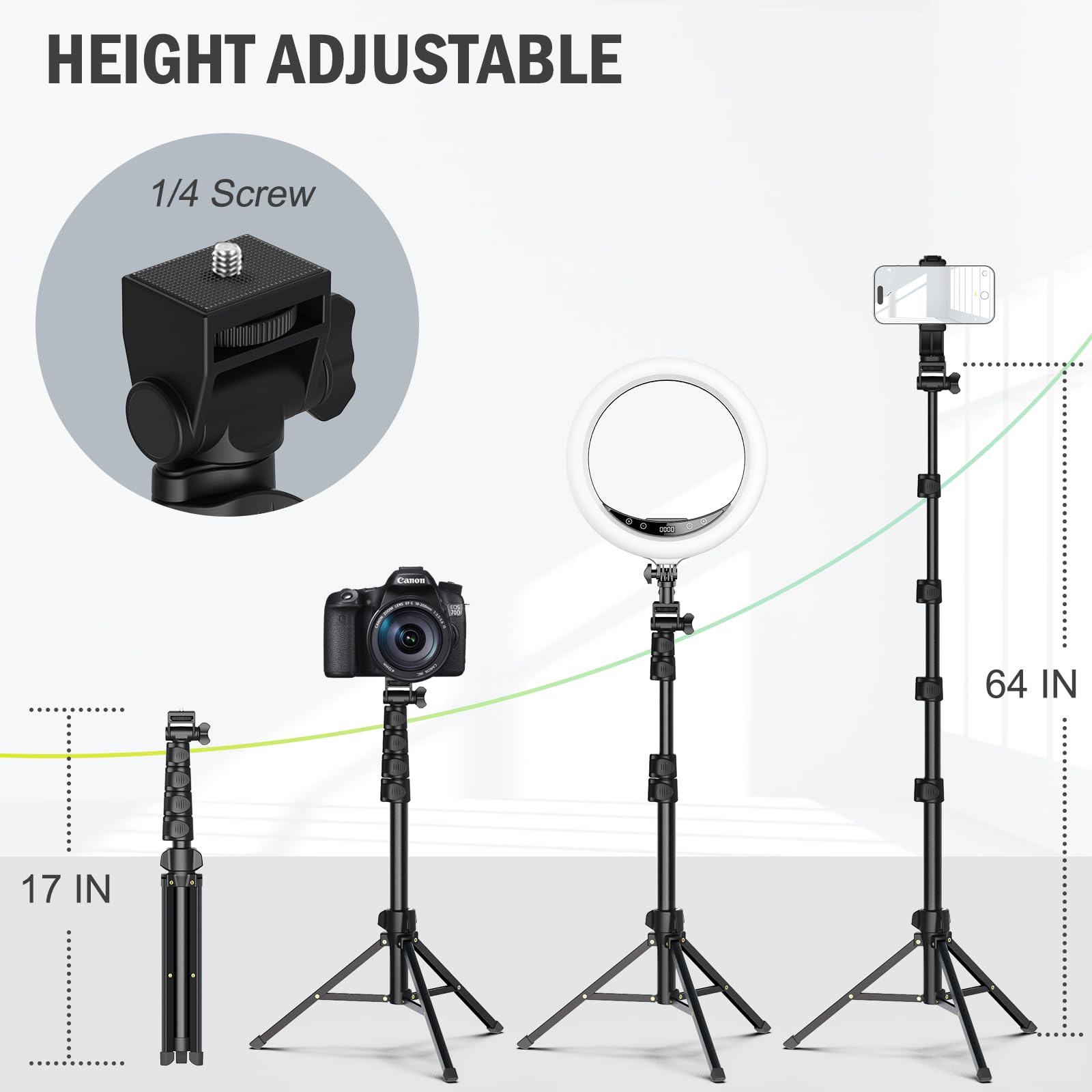 Liphisy 64” Tripod For Cell Phone & Camera, Phone Tripod With Remote And Phone Holder, Sturdy & Stable Height Adjustable Multi-Angle Shot Selfie Stick Tripod For Video Recording