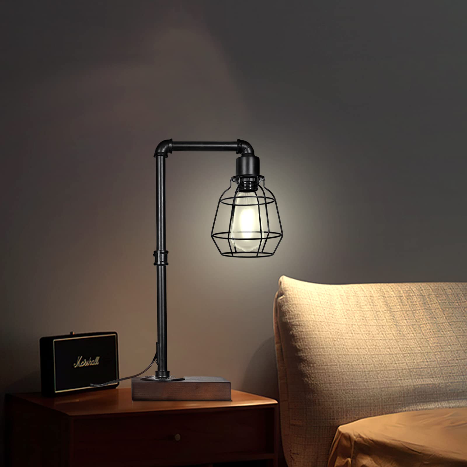 Conca Industrial Steampunk Table Lamp, Edison Bulb, Metal, A-Black, 19.6X11.7X5.35 Inches, 3 Lbs, E26 Base, 800 Lumen, 120V