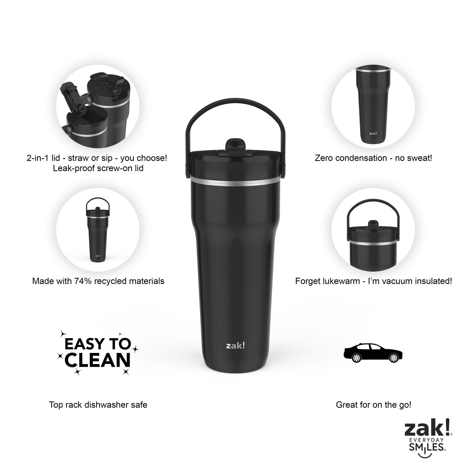 Zak Designs Harmony 2-In-1 Coffee Tumbler For Travel Or At Home, 30Oz Recycled Stainless Steel