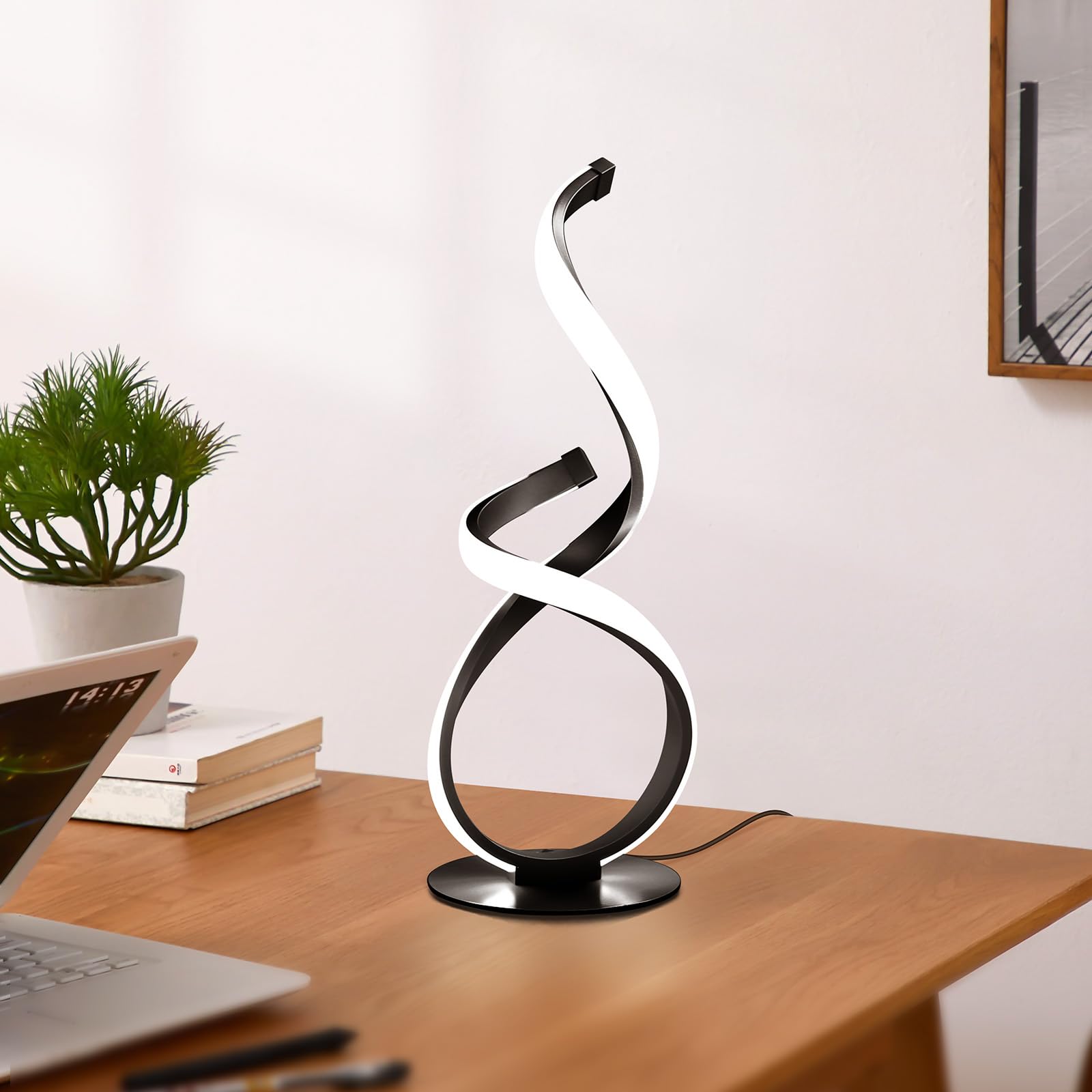 Jioodich. Modern Spiral Led Table Lamp, Touch Dimmable Desk Lamp, 3 Color Temperature, Black