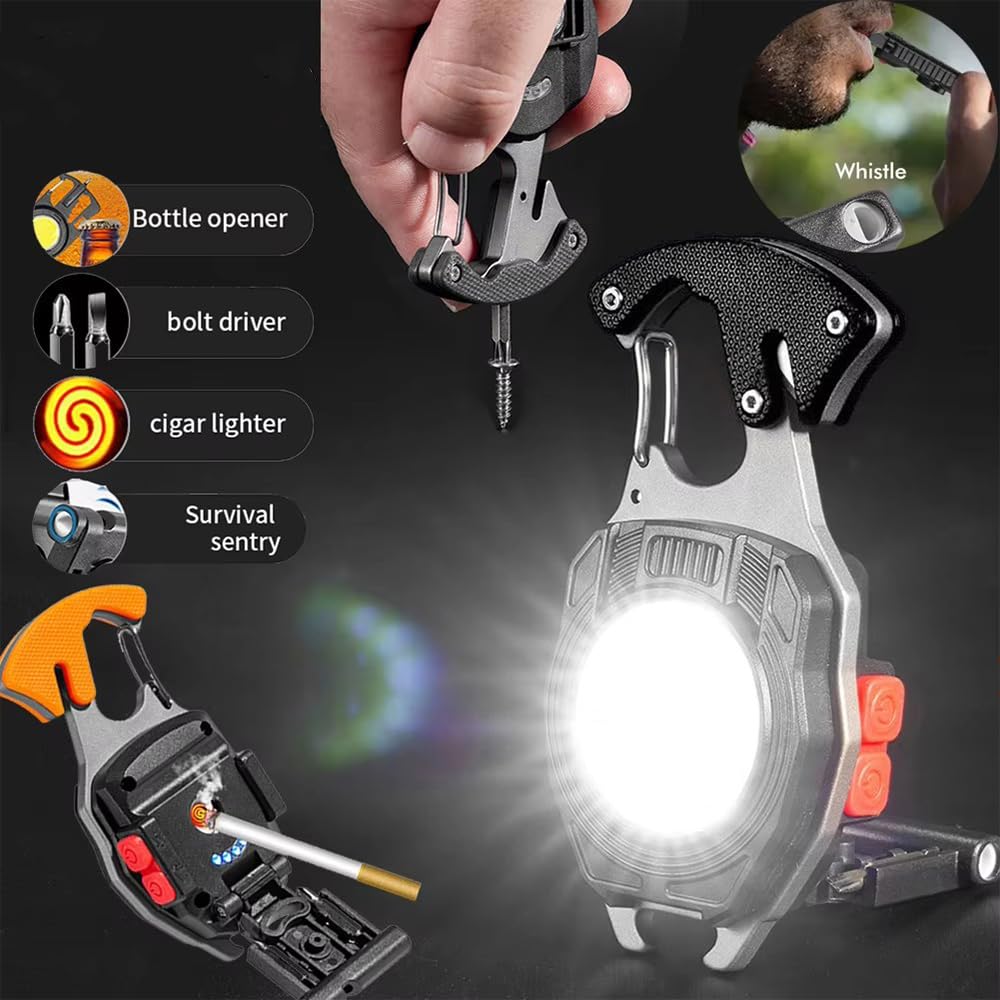 Dooseer Work Light Keychain Flashlights,Portable Rechargeable Cob Work Light Emergency Light With Magnet Base,Whistle For Fishing,Cycling And Hiking-7 Light Modes (2Pcs)
