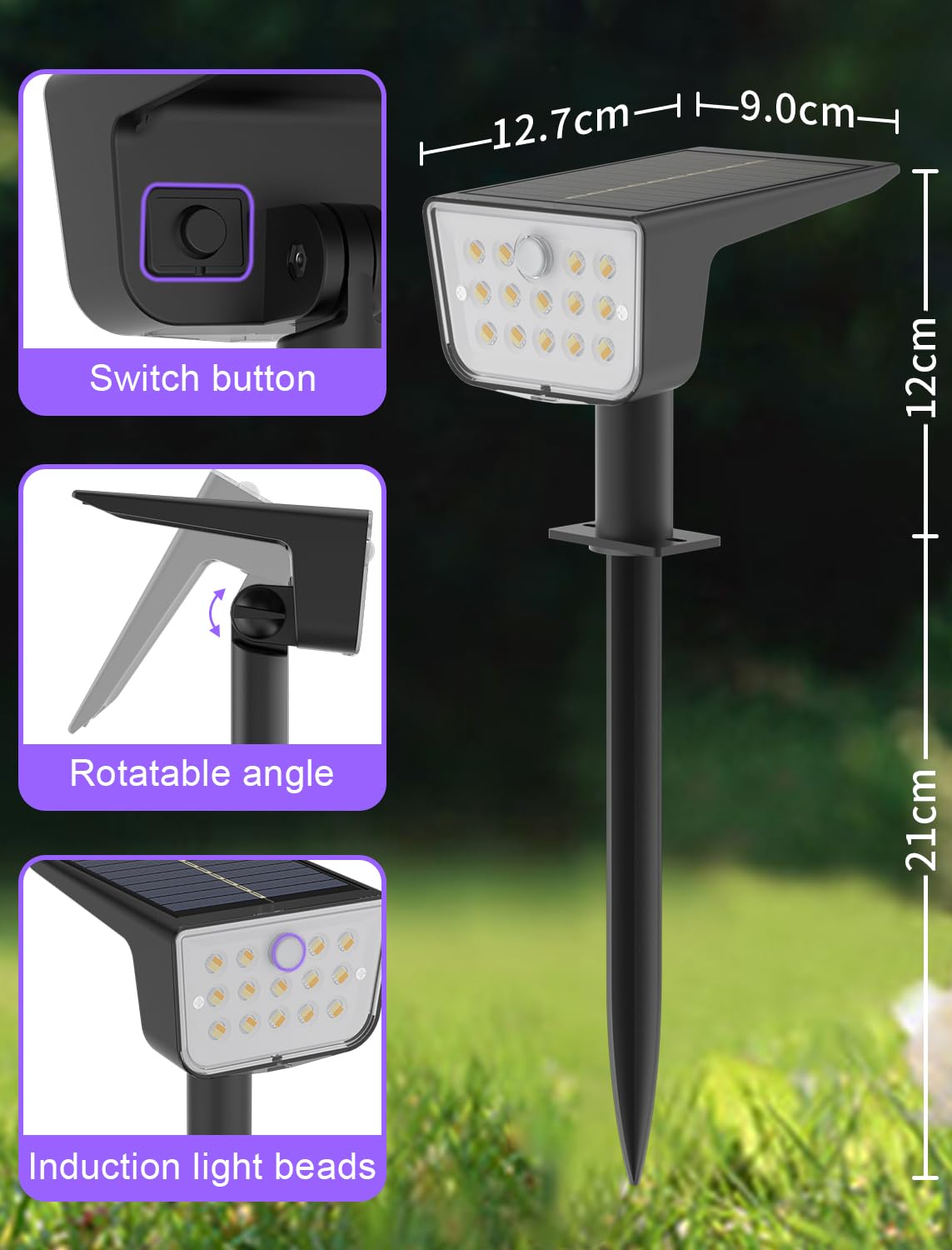 Mviioe Solar Motion Lights Outdoor Waterproof Ip67 Solar Spot Lights Outdoor Landscape Spotlights, 28 Leds 6 Lighting Modes Solar Powered Garden Yard Lights For Outside Pathway Walkway(2 Pack)