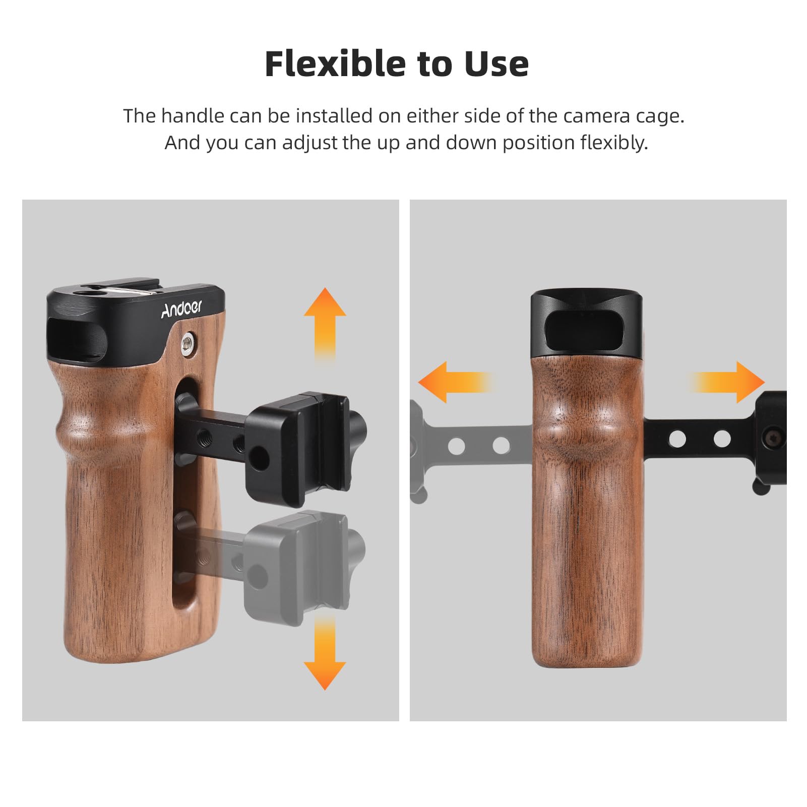 Camnoon Universal Top/Side Handle For Camera Cage Left/Right Side Handgrip With Nato Clamp Cold Shoe Mount Up & Down Adjustable, 2 Pack