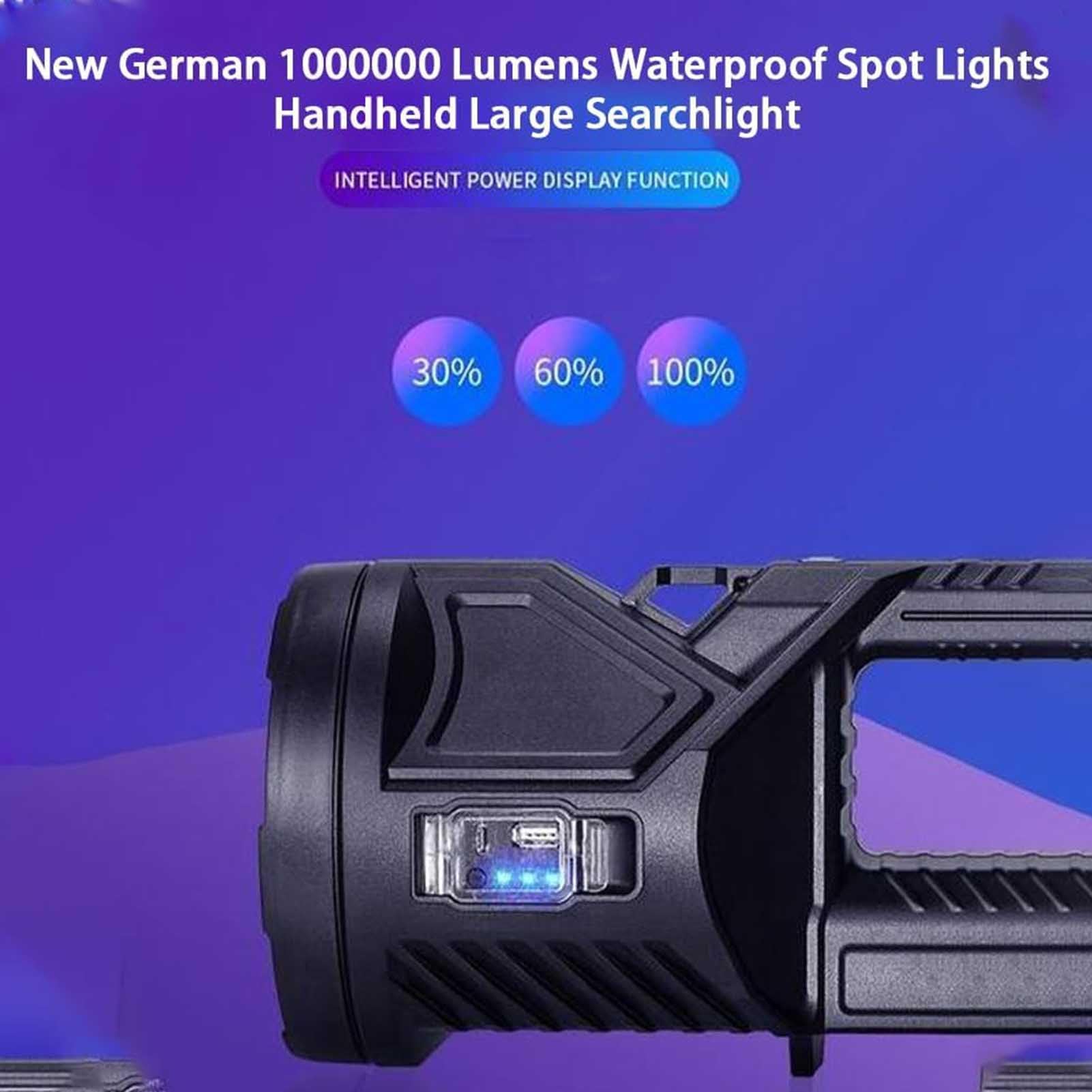 Miokuko  German 1000000 Lumens Waterproof Spot Lights Handheld Large Searchlight, Outdoor Searchlight, Super Bright Solar Spotlight Flashlight, Rechargeable Solar Utility Flashlight (S)