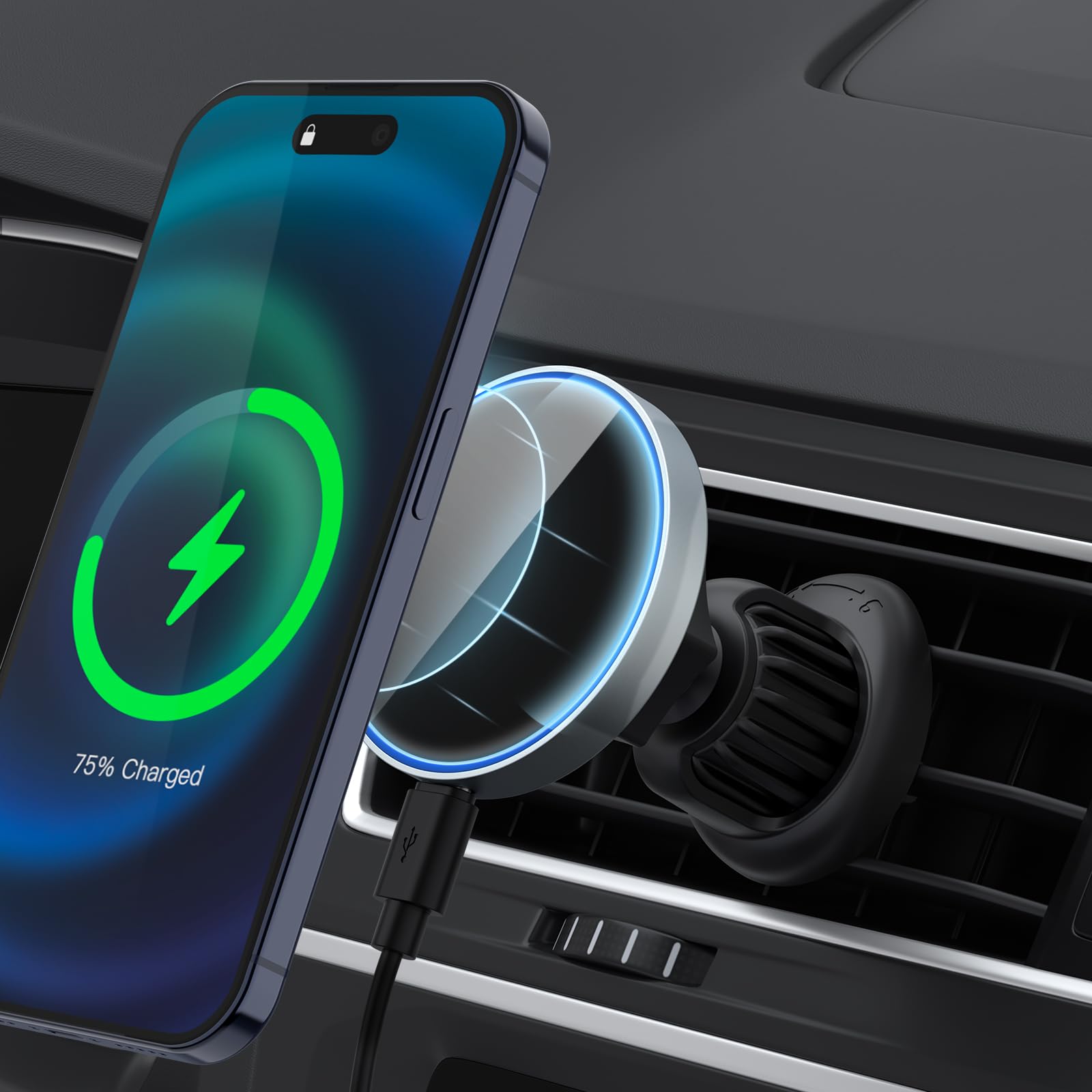 Vancle For Magsafe Car Mount Charger, 15W Fast Charging Magnetic Wireless Car Charger, Air Vent/Dashboard Phone Holder Mount For Iphone 15/14/13/12