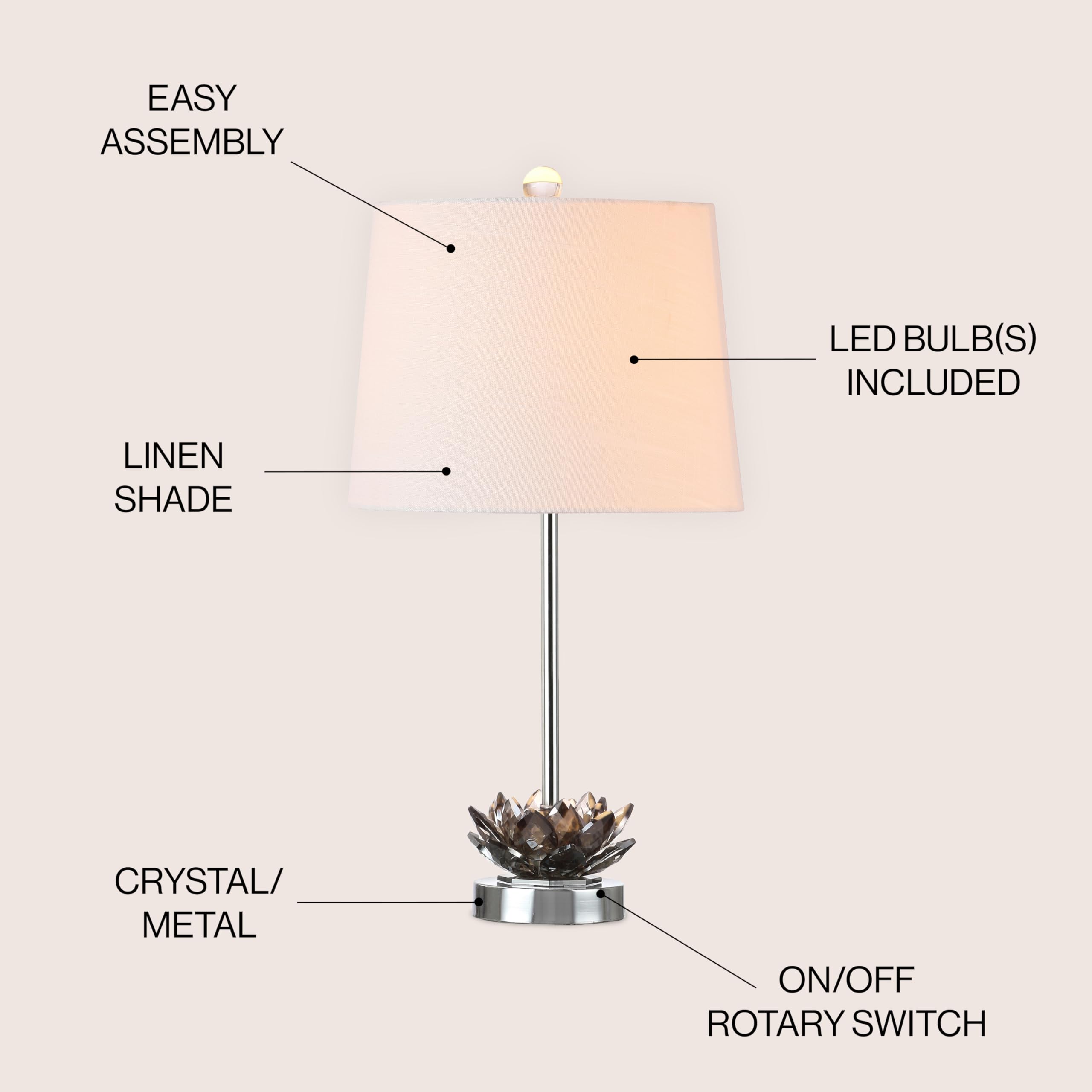 Jonathan Y Jyl2019A Amelia Lotus 25" Crystal Led Table Lamp Contemporary Transitional Bedside Desk Nightstand Lamp For Bedroom Living Room Office College Bookcase Led Bulb Included, Smoke Gray/Chrome