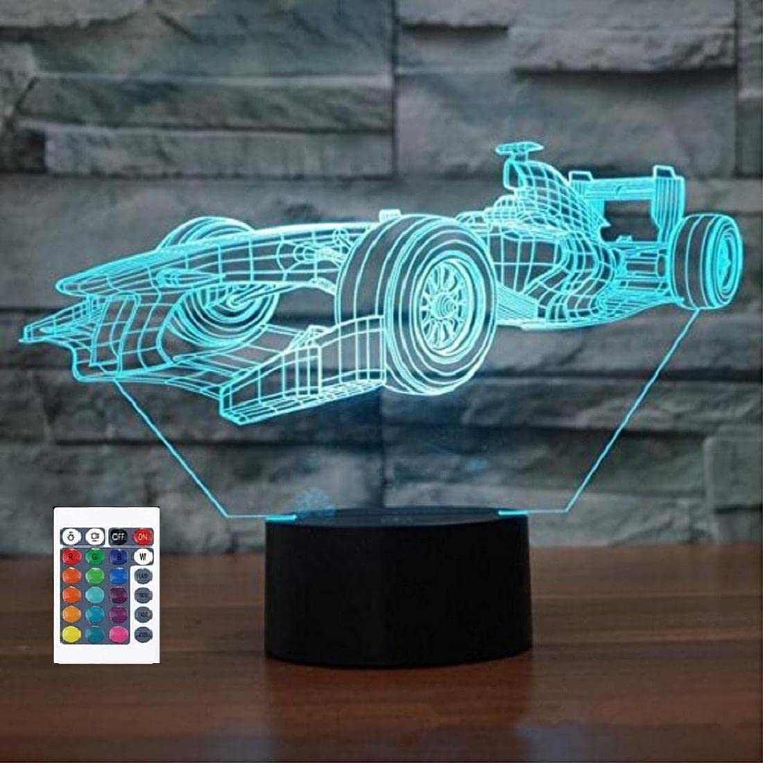 Superiorvznd Racing Car Shapes 3D Night Light Remote Control Power Touch Table Desk Optical Illusion Lamps 16 Color Changing Lights Home Decoration Xmas Birthday