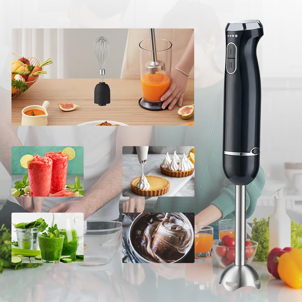 Dpeho Immersion Blender，Hand Blender Mixer, 5 In 1 Immersion Blender, 1000W Powerful Handheld Stick Mixer Blender With Turbo Mode,With Variable Speed & Chopper, Whisk And Frother, 15.55, Black