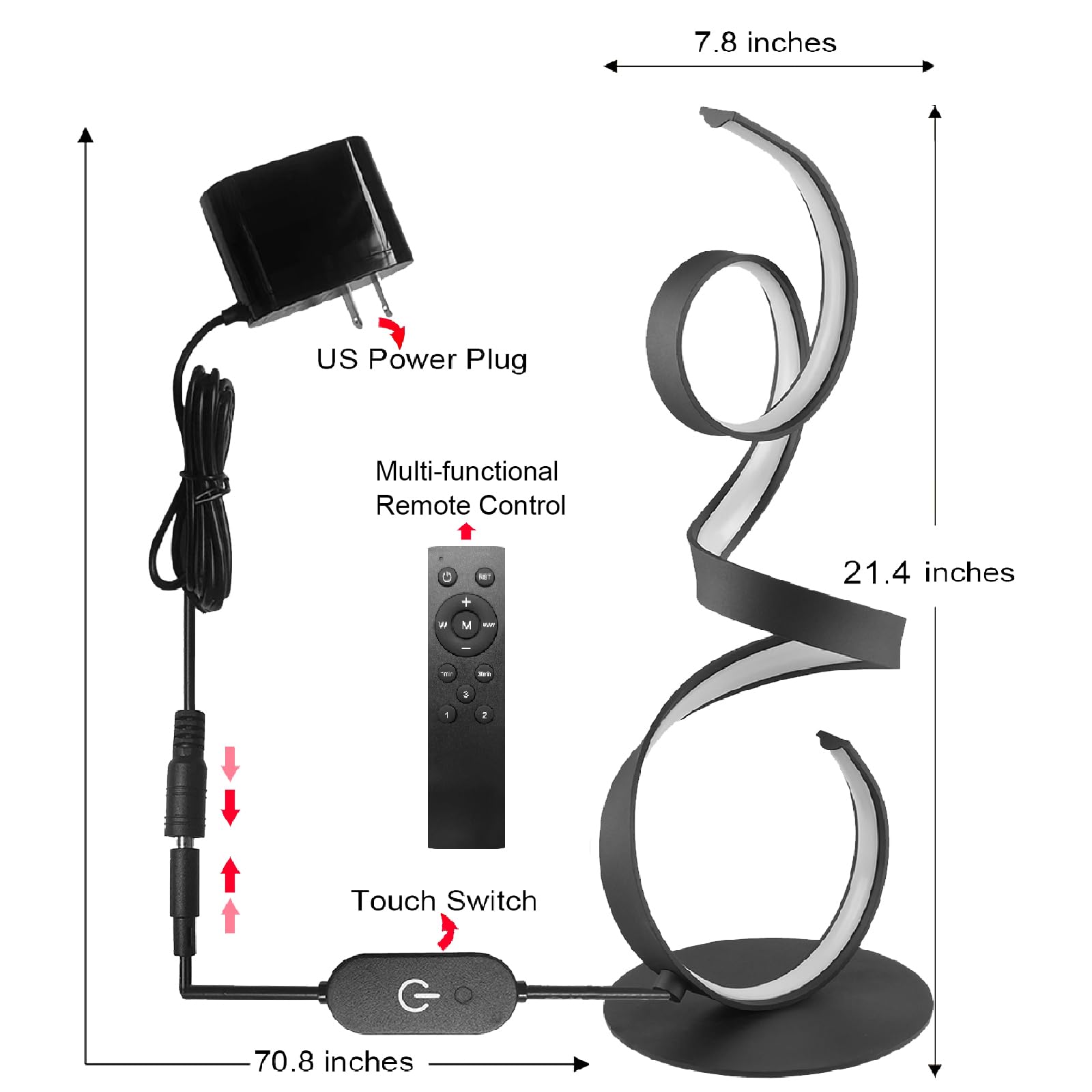 Aooliwang 20W 3 Colors Remote Control Dimmable Led Art Table Lamp 21.4 Inch With Touch Switch For Living Room,Bedroom (Black)
