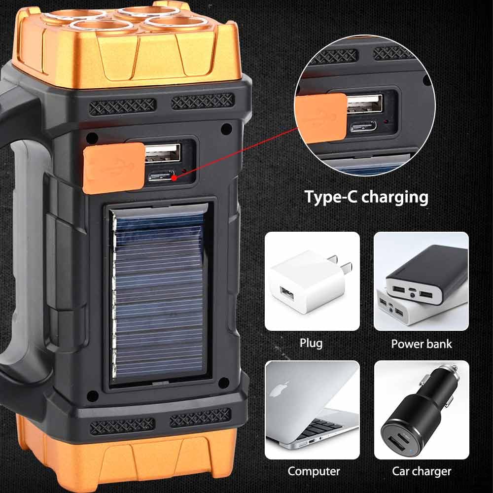 Sallbris Premium High Lumens Led Work Light – Multipurpose Flashlight With Searchlight And Lantern Features - Rechargeable Outdoor Waterproof Solar Flashlight - Portable & Lightweight
