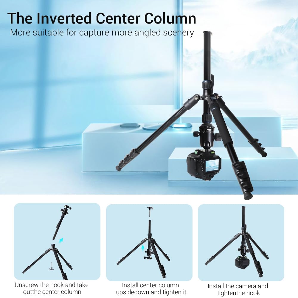 Jafuqaw 71" Camera Lightweight Foldable Aluminum Tripod & Monopod With 360° Ball Head Payload 33Lbs, Adjustable Height Professional Travel Tripod For Dslr Camera Shooting Smartphone