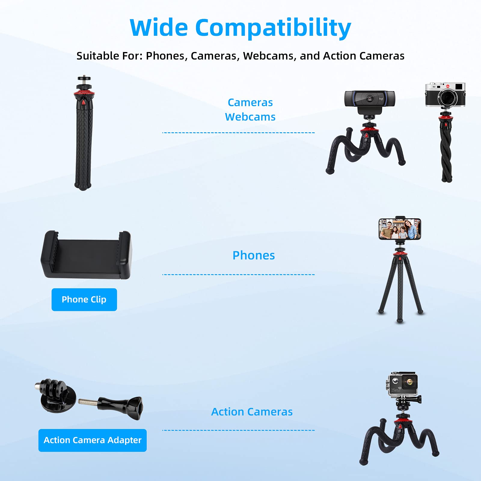 Nexigo Mini Tripod For Camera/Phone/Webcam, Flexible Camera Tripod Stand, Compatible With Logitech Webcam C920 C922 Brio Iphone/Android/Camera, Vlogging/Live Streaming (Black)