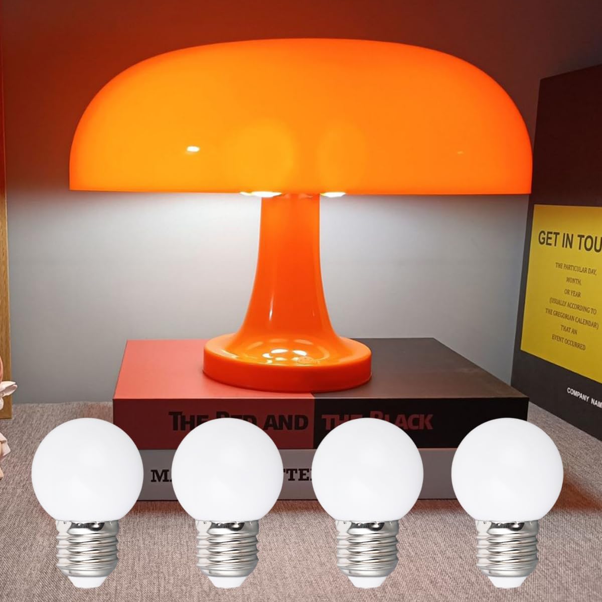 Kaivancy 25W Orange Mushroom Lamp, Led Retro Table Lamp With 3 Color Temperatures And 4 Bulbs, Mid Century Modern Nightstand Light For Bedroom, Living Room, Office Aesthetic Decor, Us Plug Powered, E14 Sockets