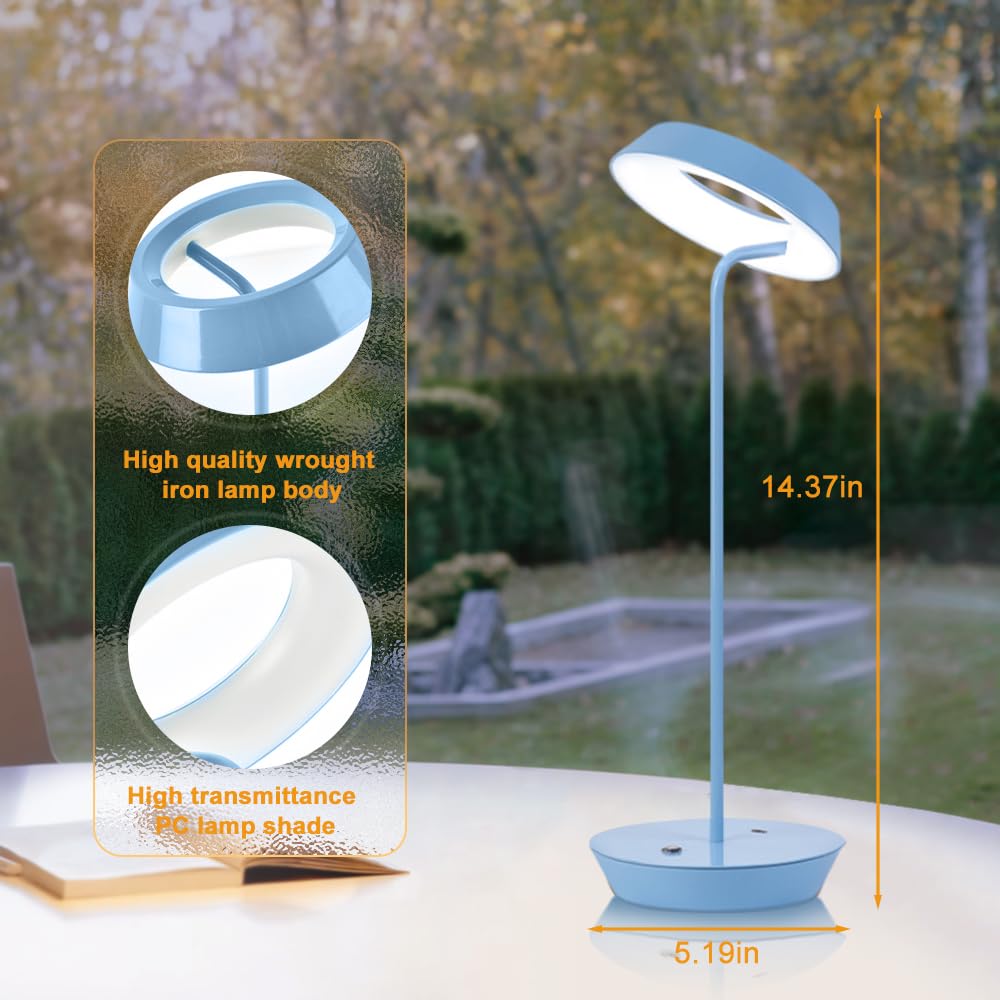 Leroxo Metal Led Table Lamp, Swing Arm Desk Lamp, 3 Color Touch Sensor Control, 3-Levels Brightness, Rechargeable, Adjustable Gooseneck, Portable, Night Light