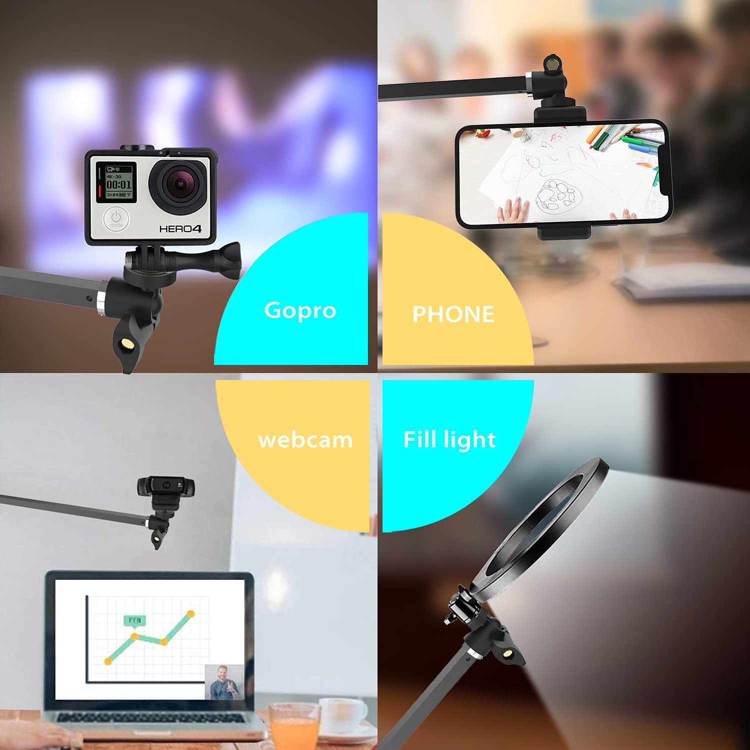 Pozliv Long Overhead Tripod Mount For Iphone Webcam Ring Light, Gooseneck Desk Phone Arm Holder For Over Head Video Recording Filming Live Streaming, Webcam Tripod Stand With Articulating Arm