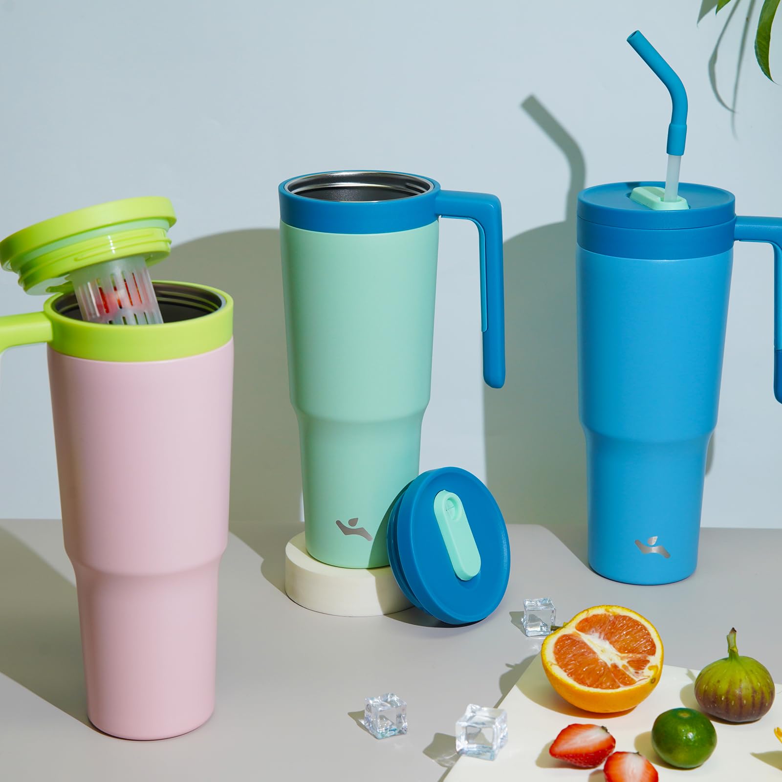 Insulated Tumbler With Handle And Straw,40 Oz Vacuum Stainless Steel Water Bottle Travel Mug Metal