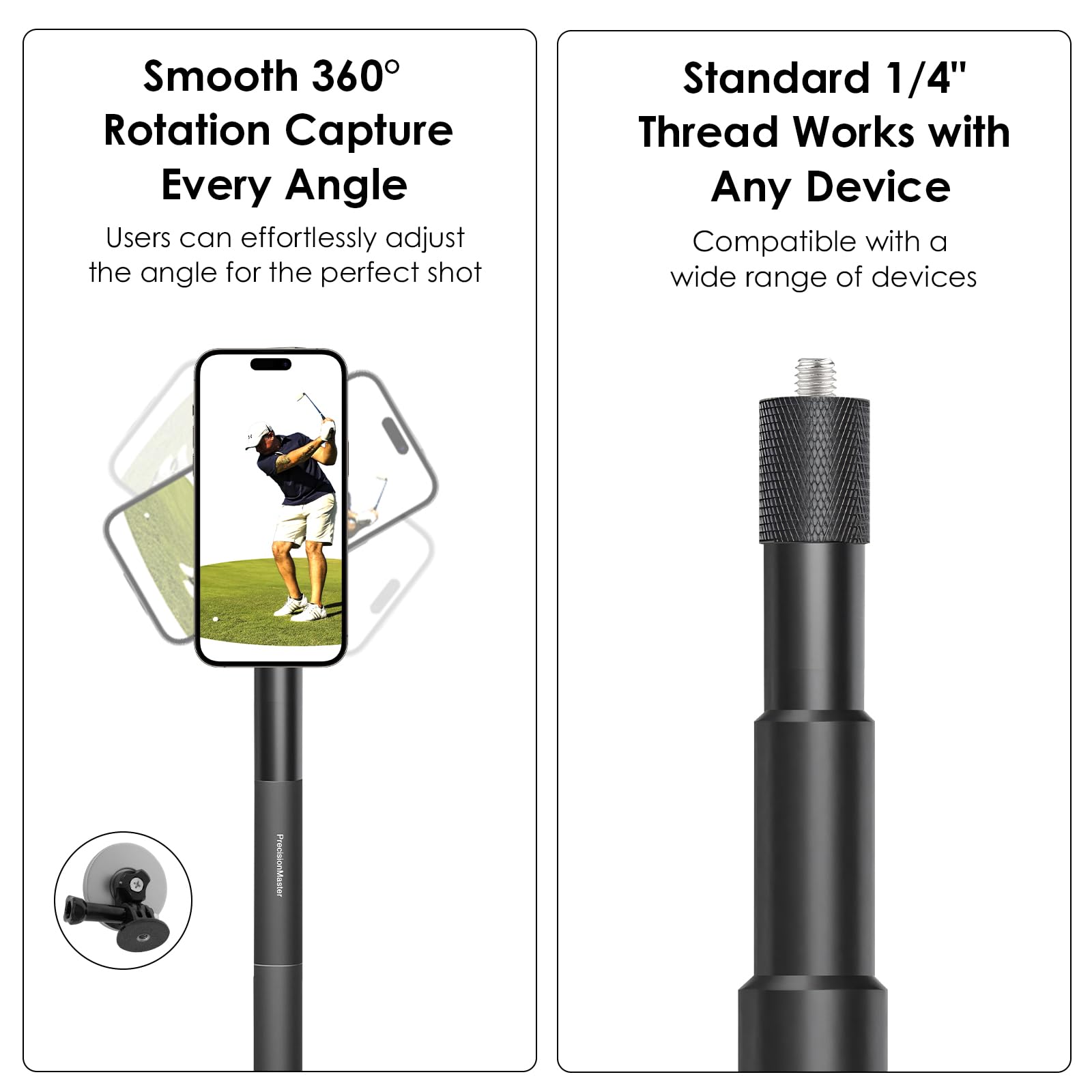 Precisionmaster Tripod Golf Swing Recording - Heavy Duty Aluminum Base With Magsafe Compatible, 52" Adjustable Golf Training Aid- Compatible With Phones
