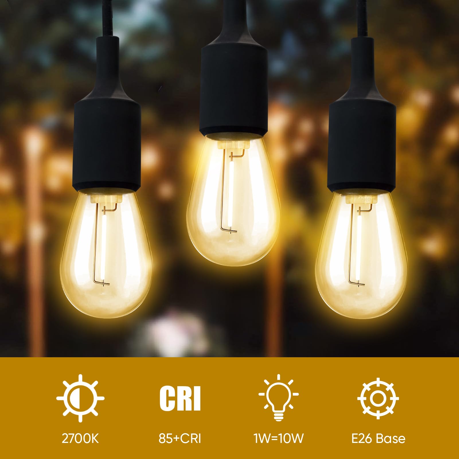 Jaheks 30-Pack Led String Light Bulbs, S14 Replacement Bulbs For Outdoor String Lights, Patio Light Bulbs, 1W E26 Base For Christmas Halloween,Holiday Lighting,Home Decor (Soft White 2700K)