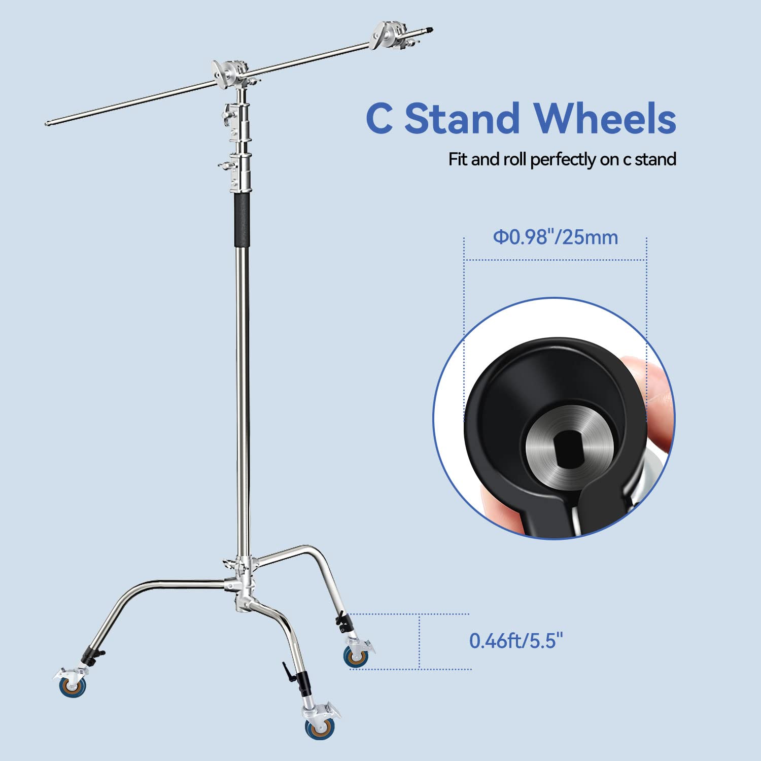 Takerers Photography C Stand Wheels 25Mm: Heavy Duty C Stand With Boom Arm Wheel Base, Compatible With Takerers/Neewer And Other 25Mm C Stand Legs For Carpet & Hard/Bare/Hardwood/Marble Floors - 3 Pack