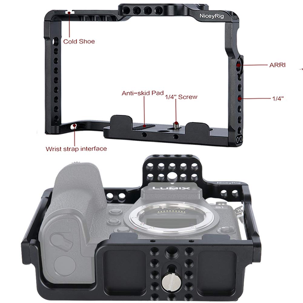 Niceyrig Camera Cage For Panasonic Lumix S1 S1R, With Quick Release Nato Rails & 1/4 3/8 Locating Holes- 316