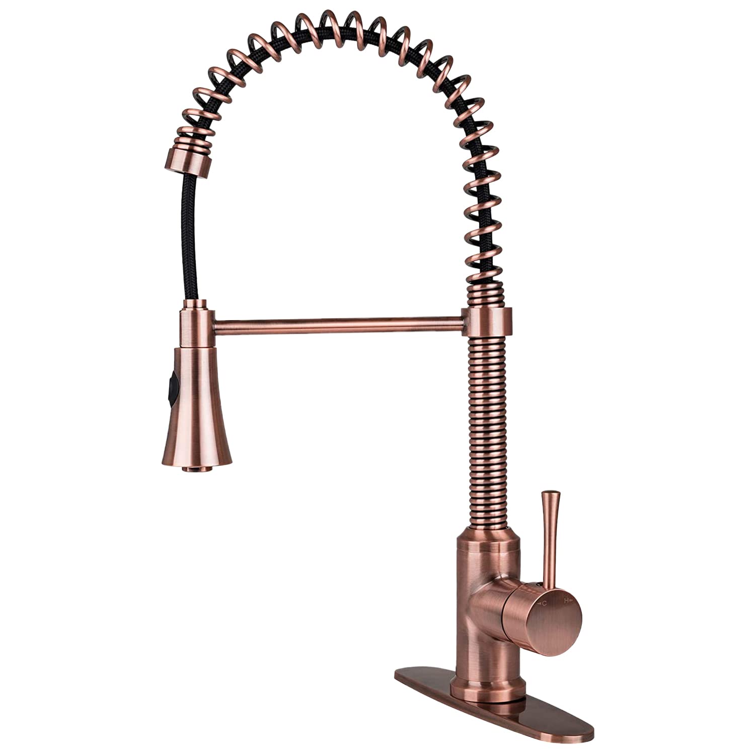 Italia Faucets Residential Single-Handle, Pull-Down Sprayer Kitchen Faucet With Flat Spray Head And Deck Plate In Antique Copper